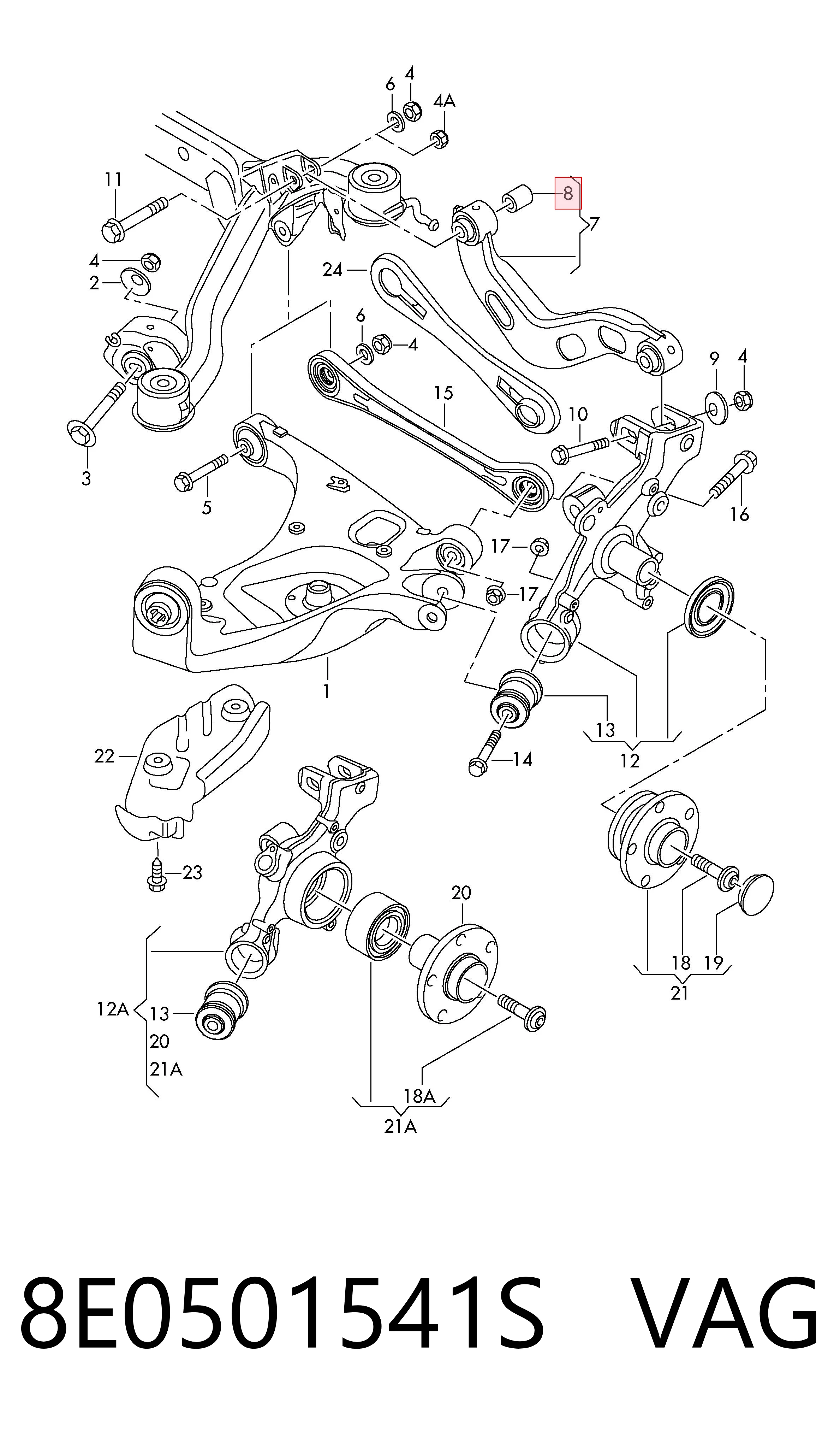 8E0501541S VAG Silentblock wahacza tylnego górnego
