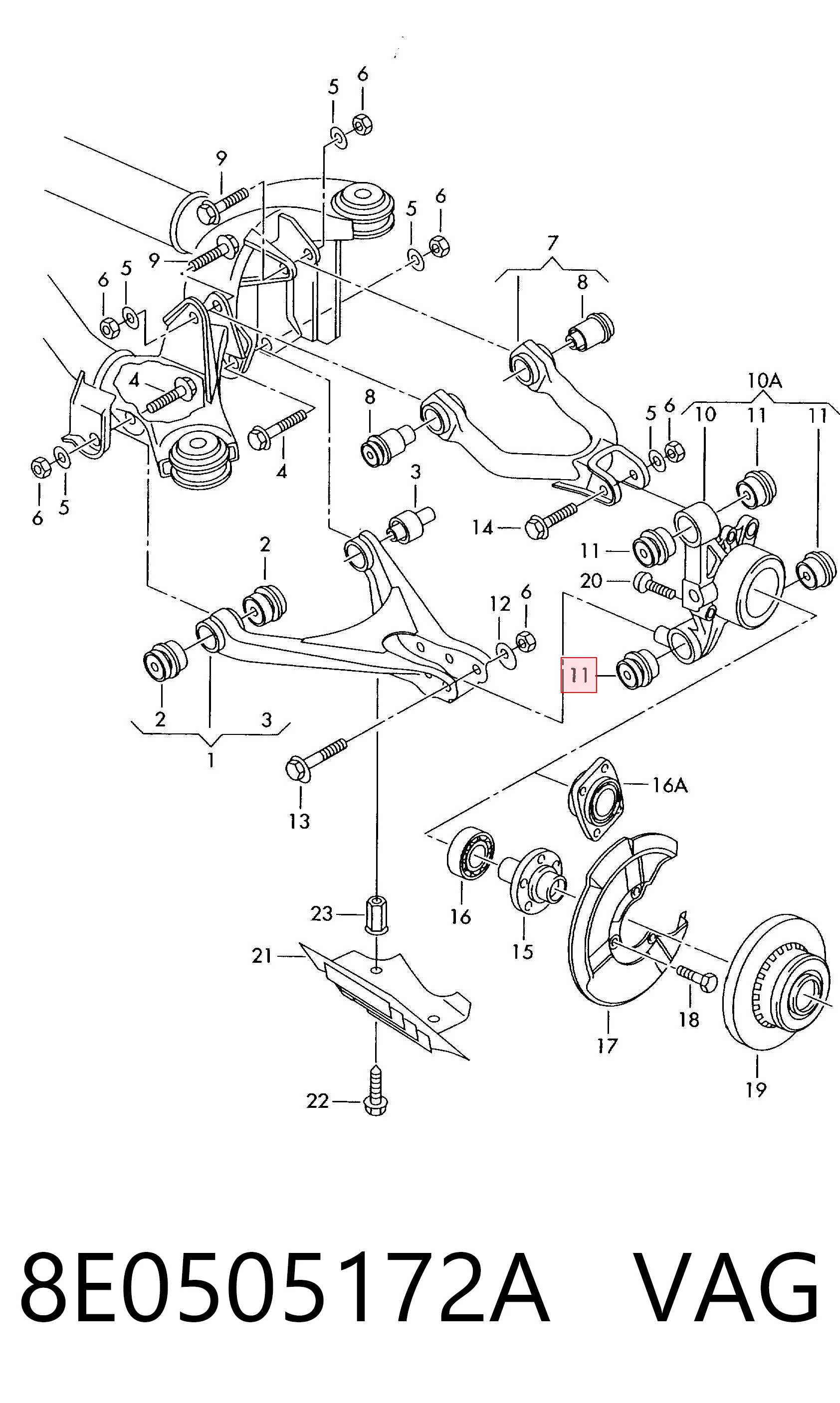 8E0505172A VAG Silentblock czopu tylnego