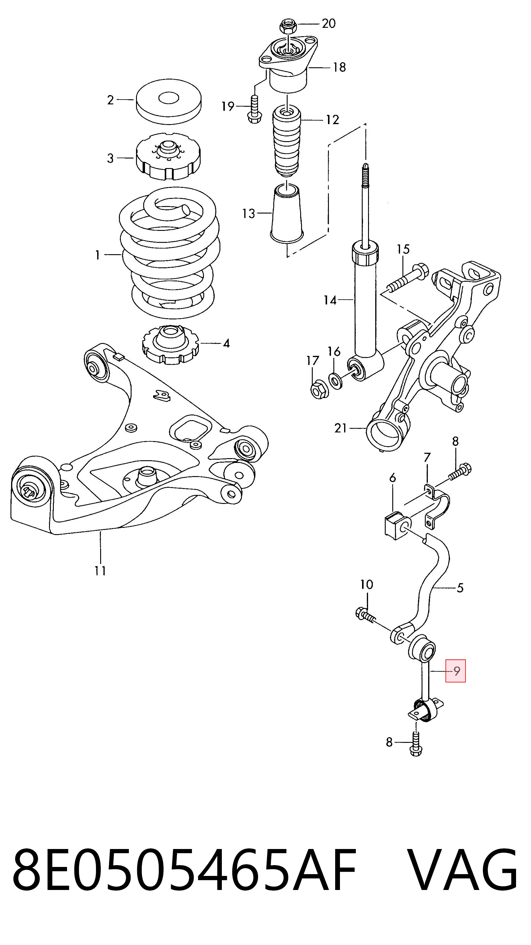 8E0505465AF VAG Łącznik stabilizatora tylnego