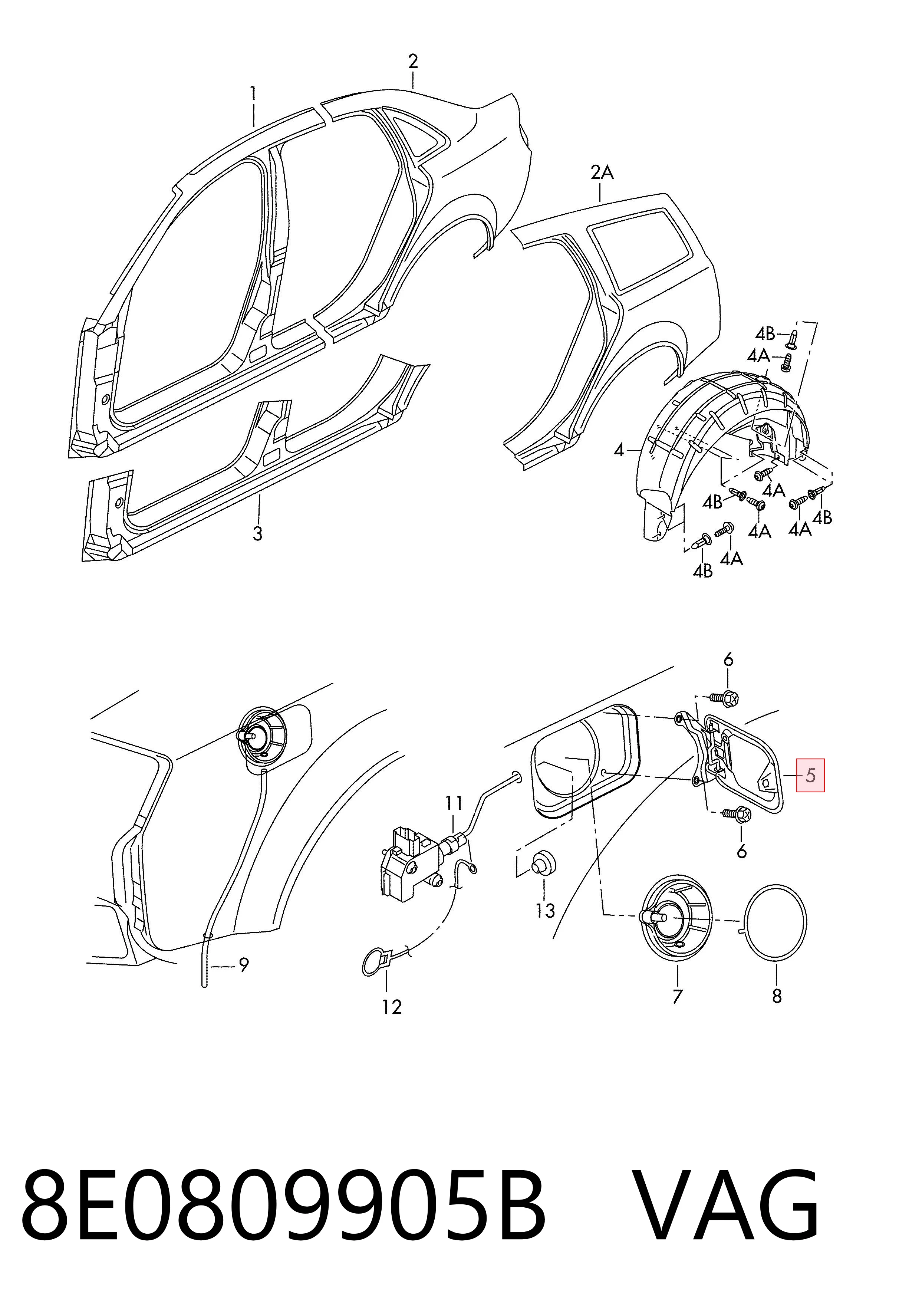 Klapka wlewu paliwa Audi A4 B6 sedana (8E2) (2000 - 2005) cena, od 41,38 USD