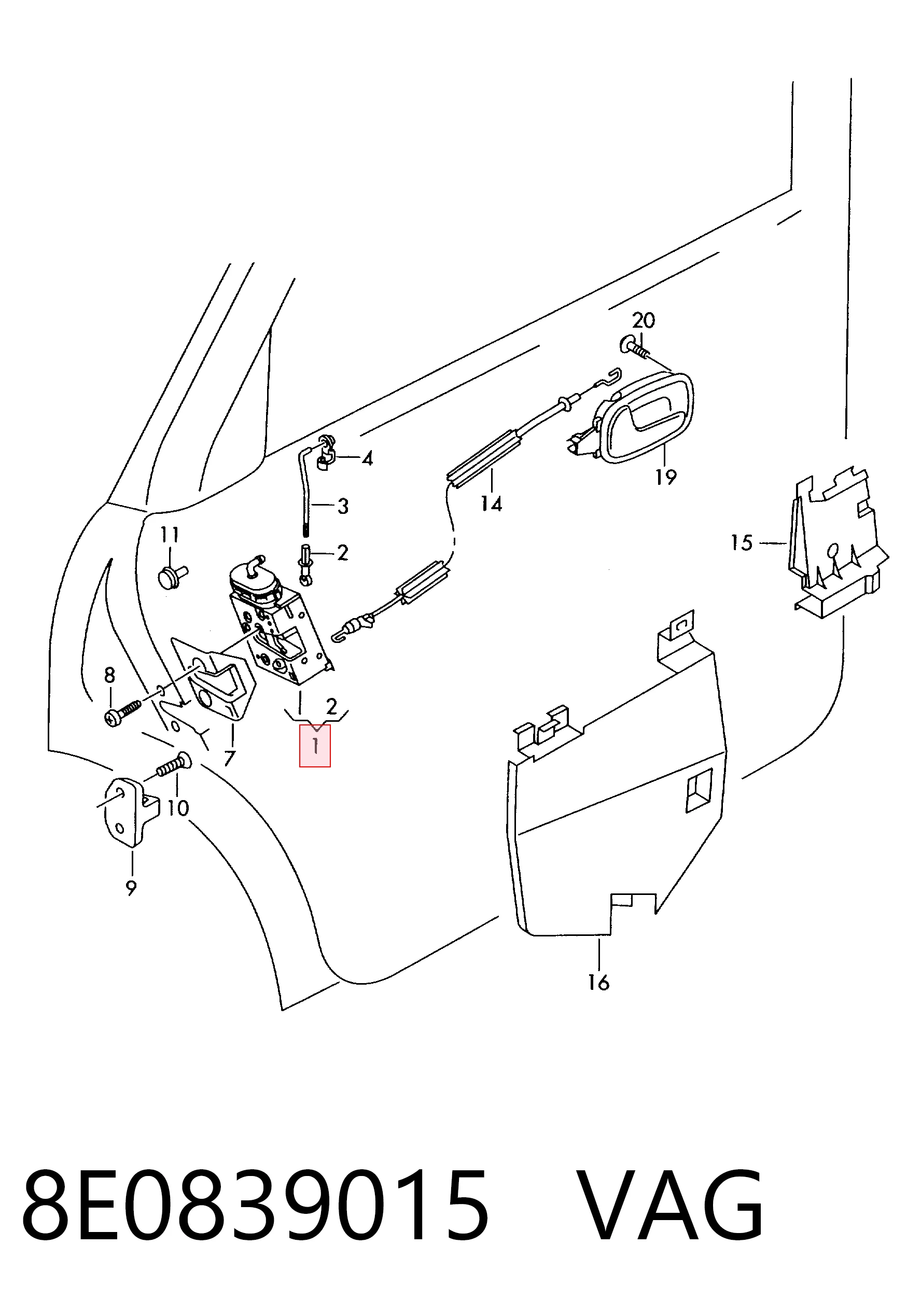 Zamek drzwi tylnych lewych do Audi A4 B6 8E2