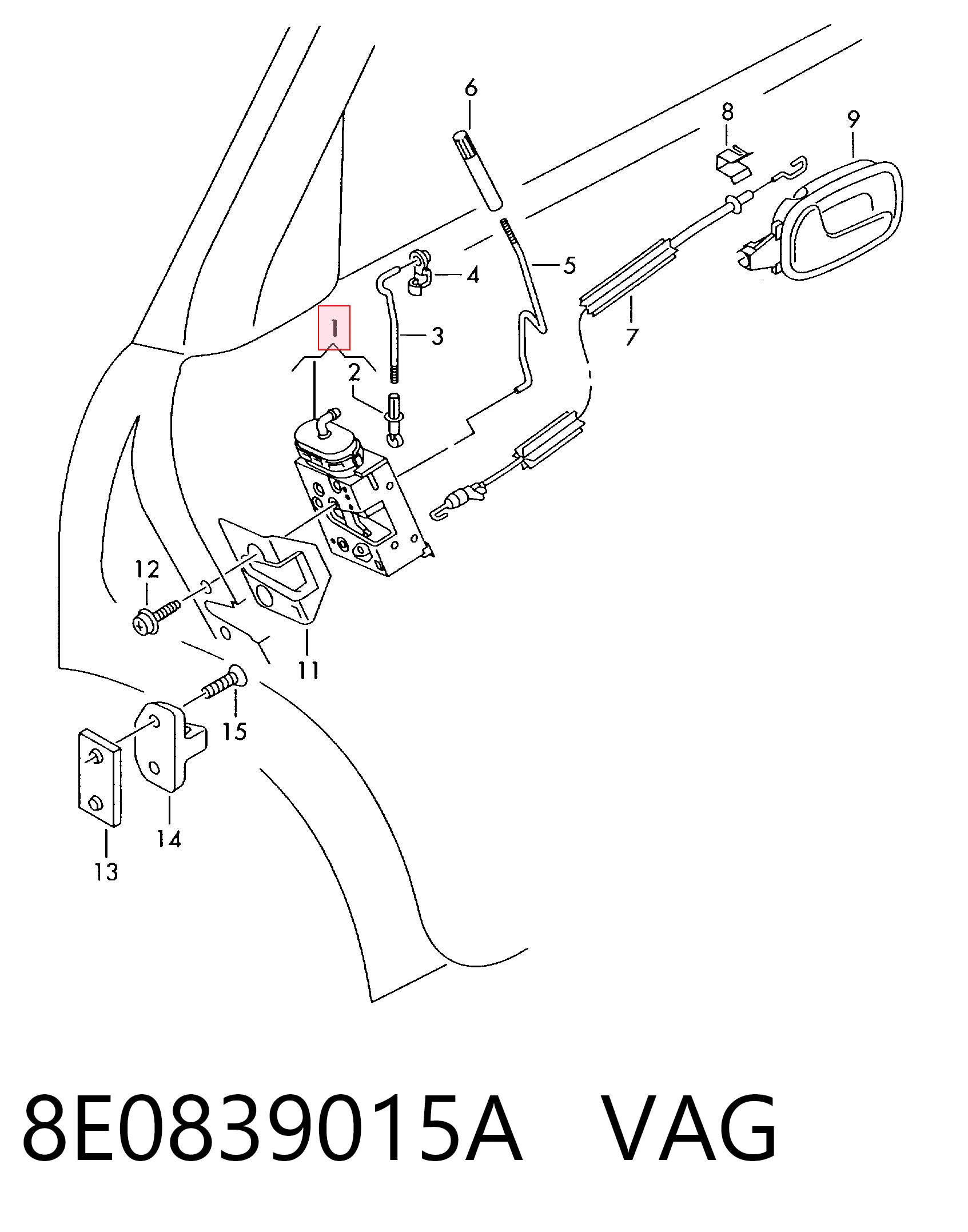 Do koszyka Zamek drzwi tylnych lewych Audi A3  8L1