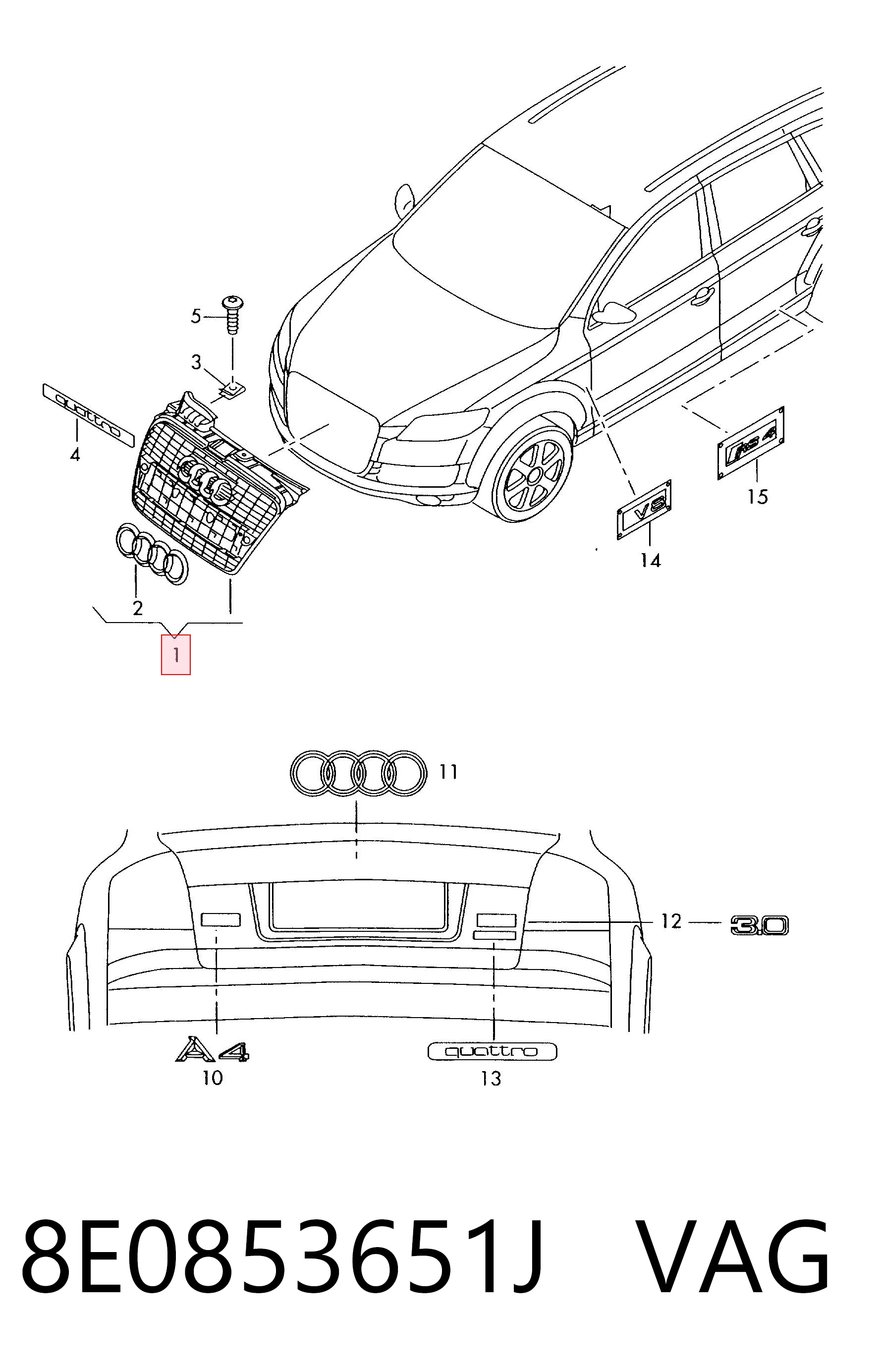 Atrapa chłodnicy do Audi A4 8EC