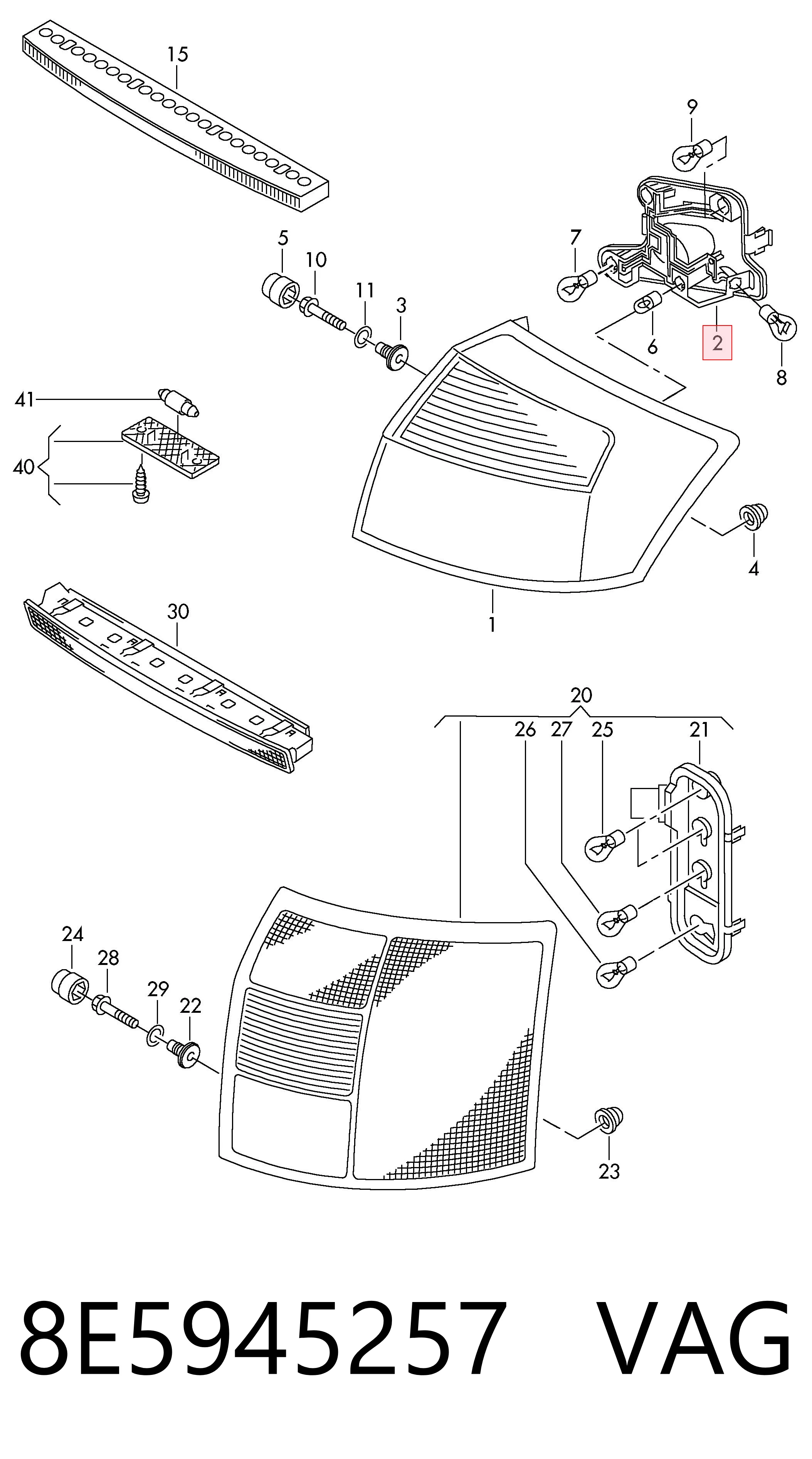 Do koszyka Lampa zespolona tylna prawa Audi A4 B6 8E2