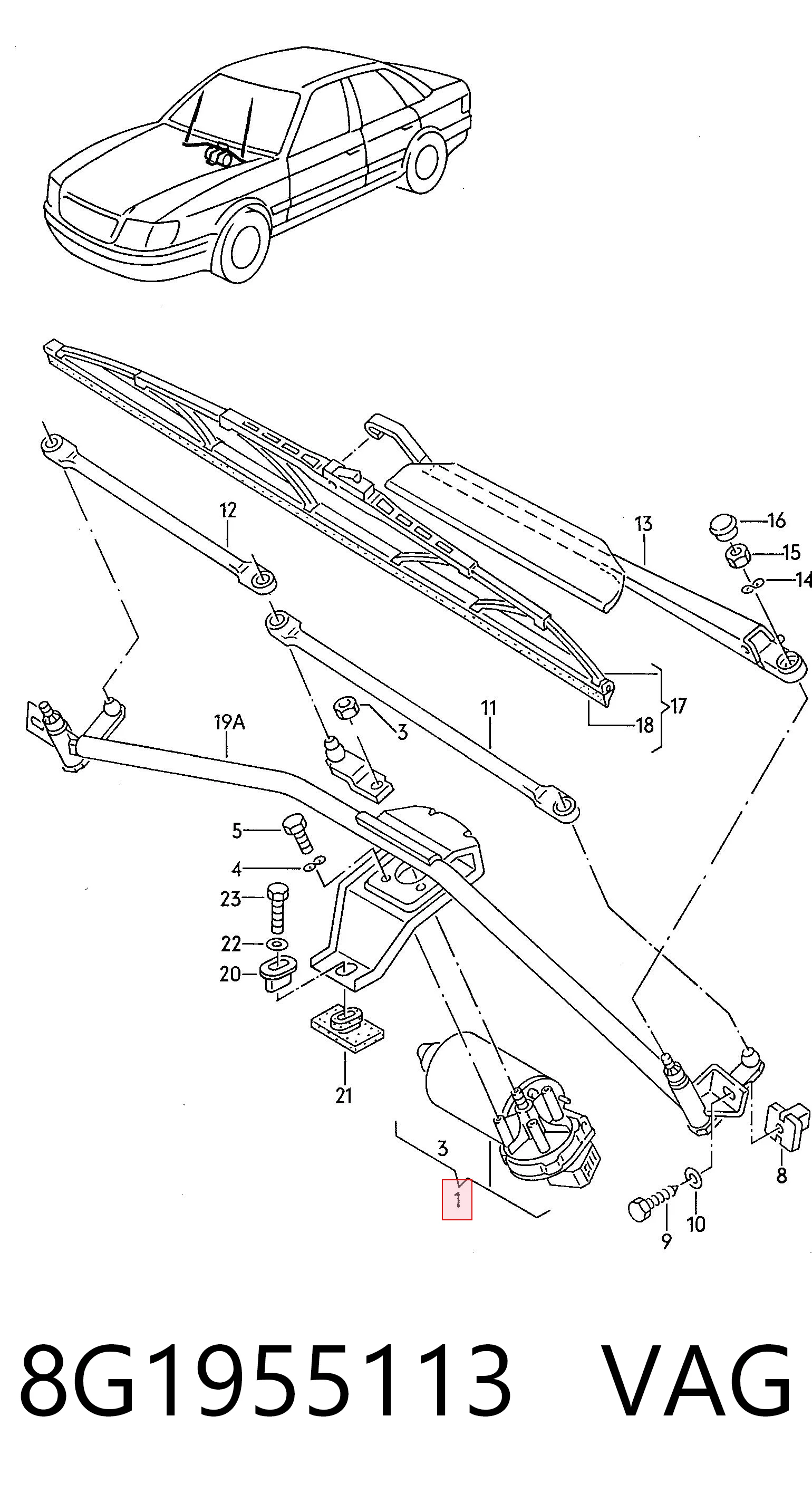 Silniczek wycieraczki szyby przedniej do Audi 80 B3 89, 89Q, 8A