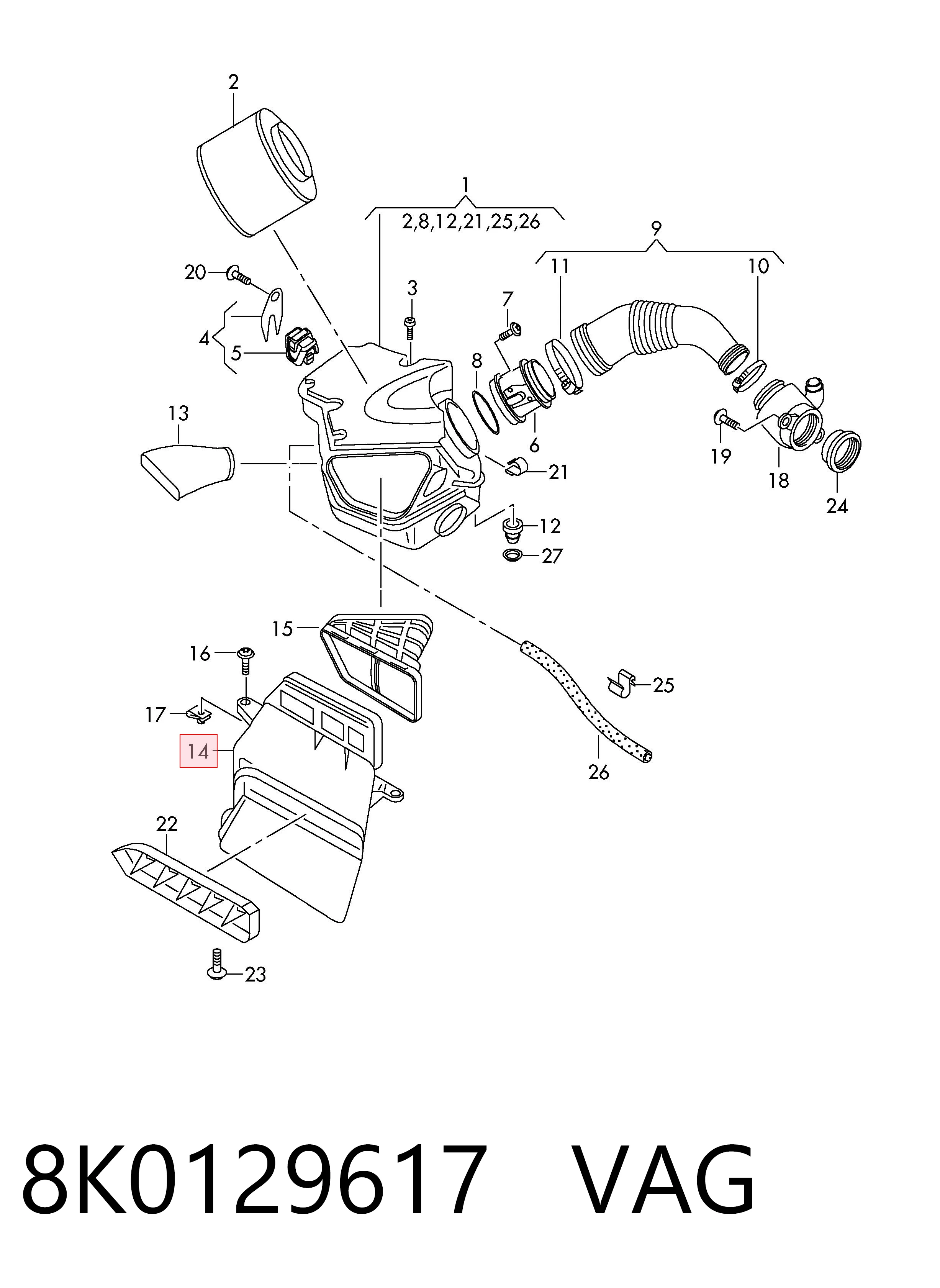 8K0129617 VAG Wlot powietrza do filtra powietrza