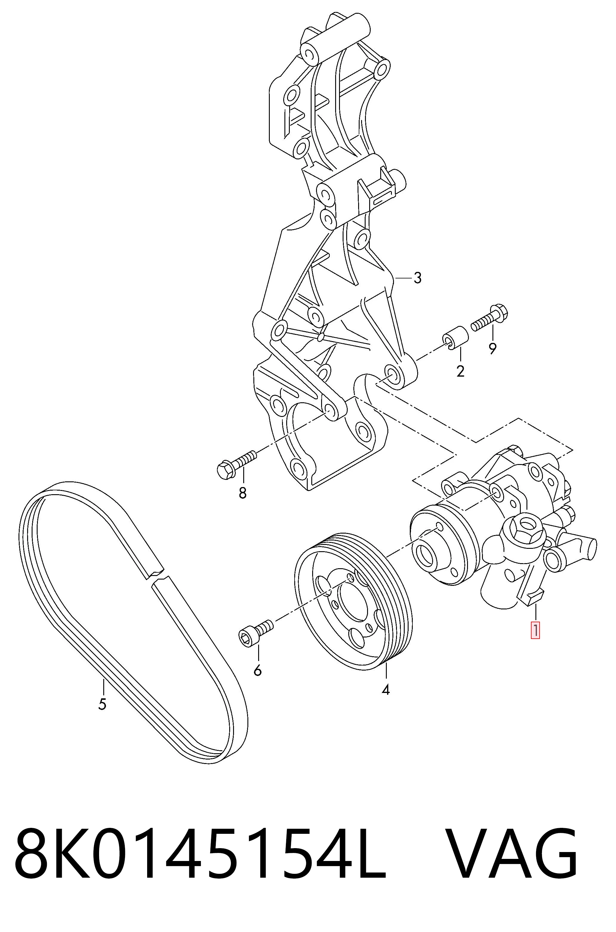 Do koszyka 8K0145154L VAG Pompa wspomagania hydraulicznego kierownicy