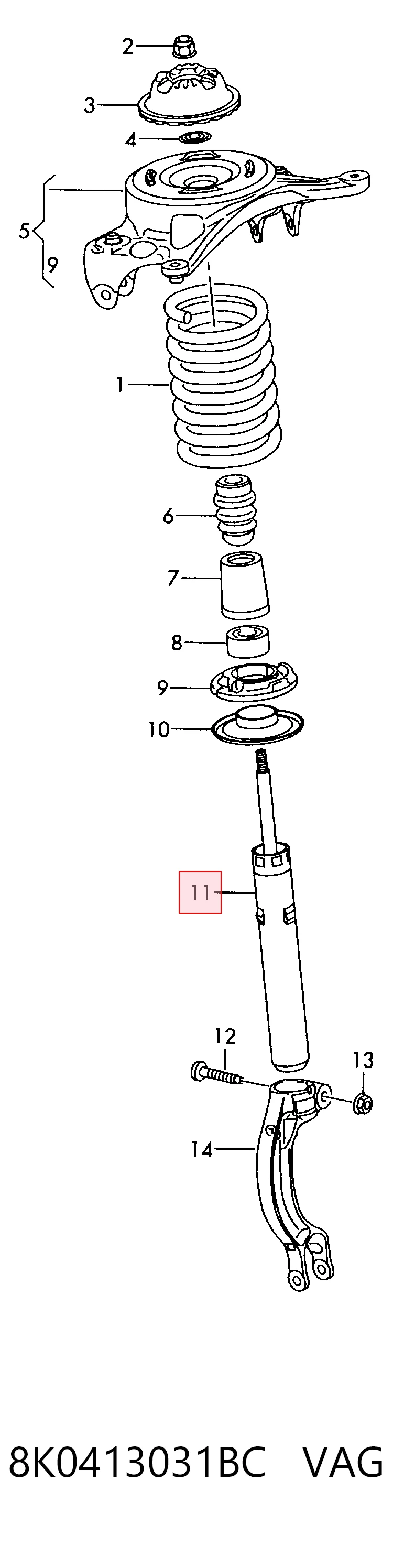 Amortyzator przedni VAG 8K0413031BC cena, od 54,23 USD