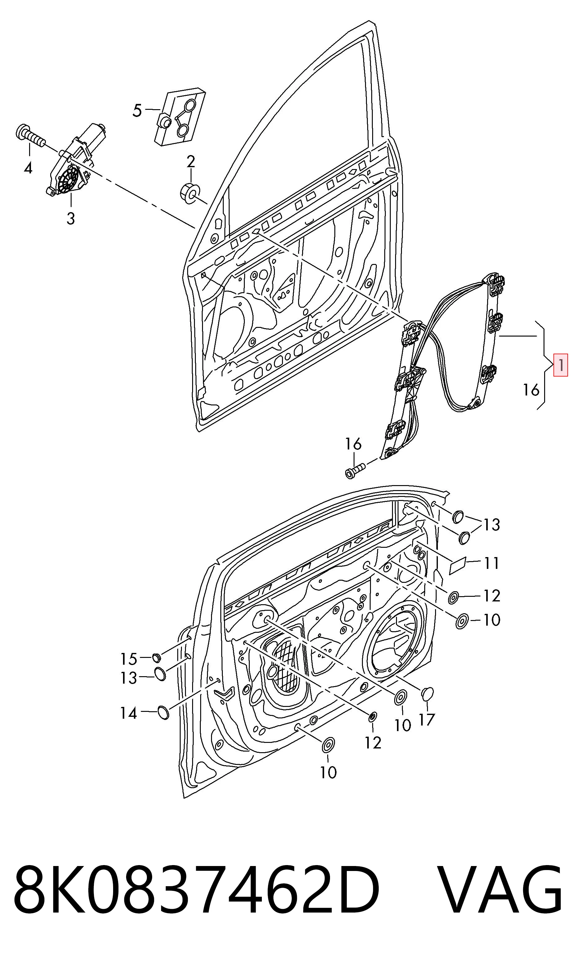  Mechanizm podnoszenia szyby drzwi przednich prawych Audi A4 