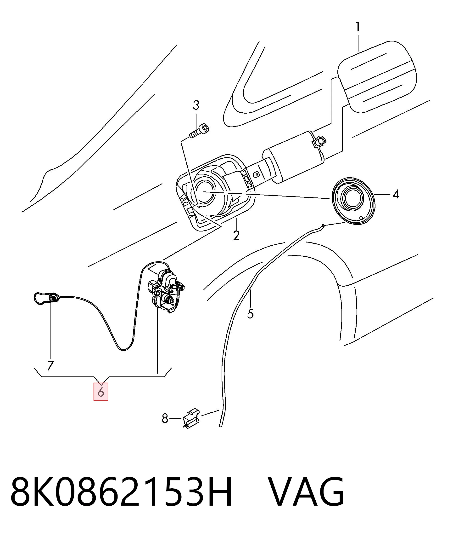 8K0862153H VAG Zamek klapki wlewu paliwa = siłownik klapki wlewu paliwa