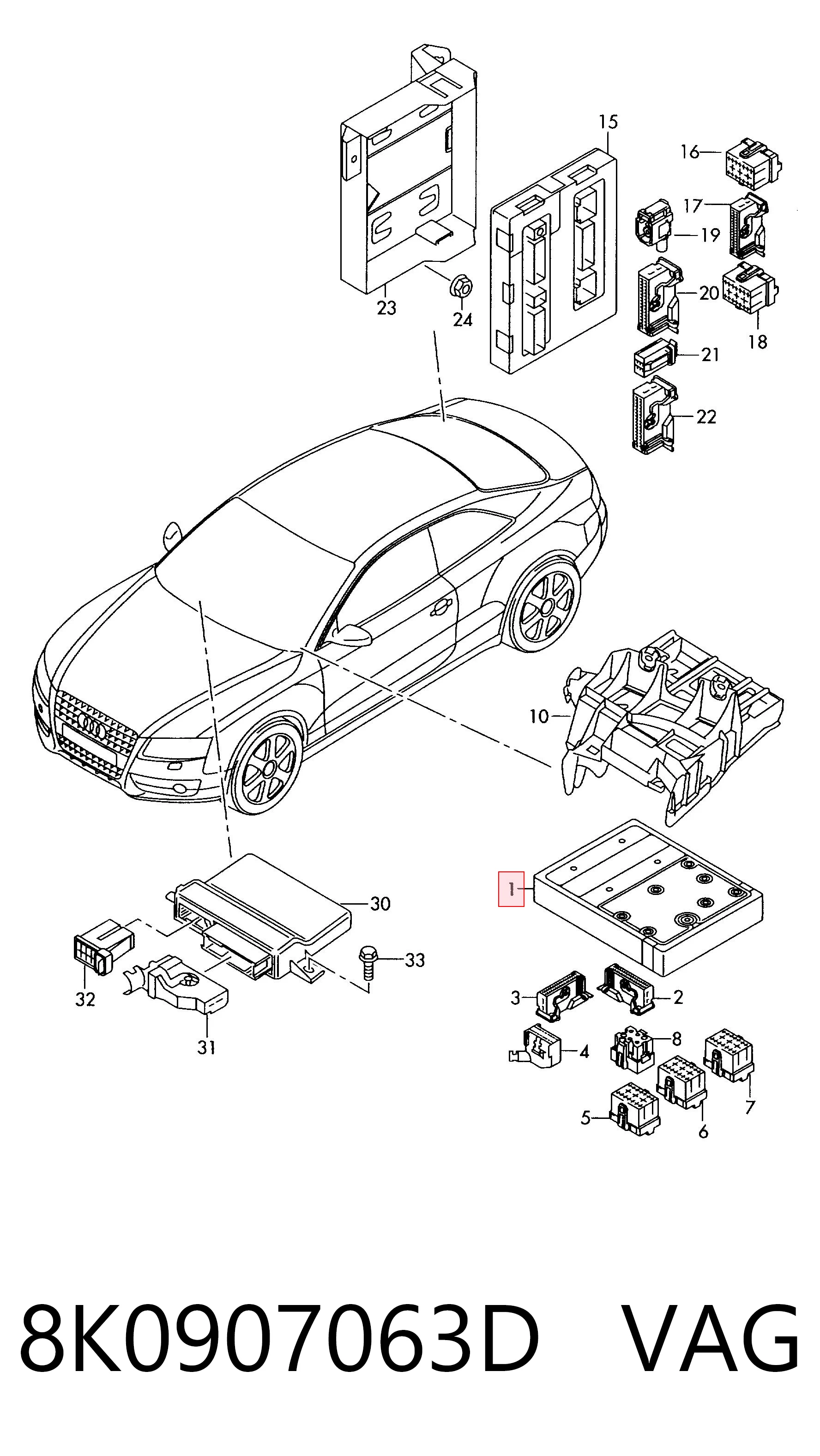8K0907063D VAG Sterownik instalacji elektrycznej wnętrza