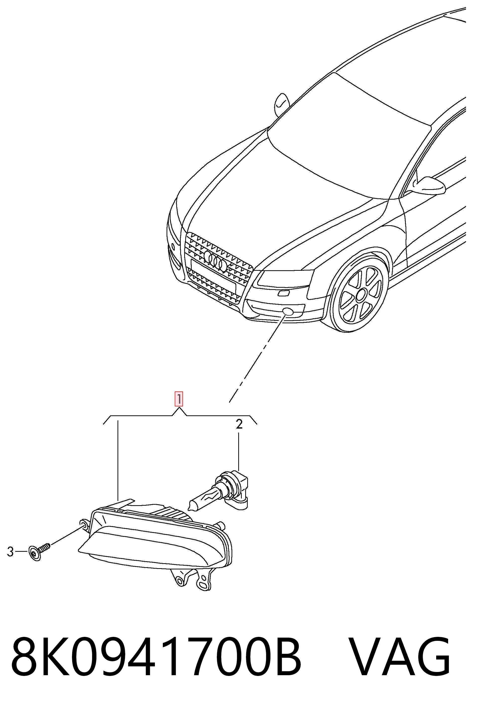 8K0941700B VAG Lampa przeciwmgielna prawa