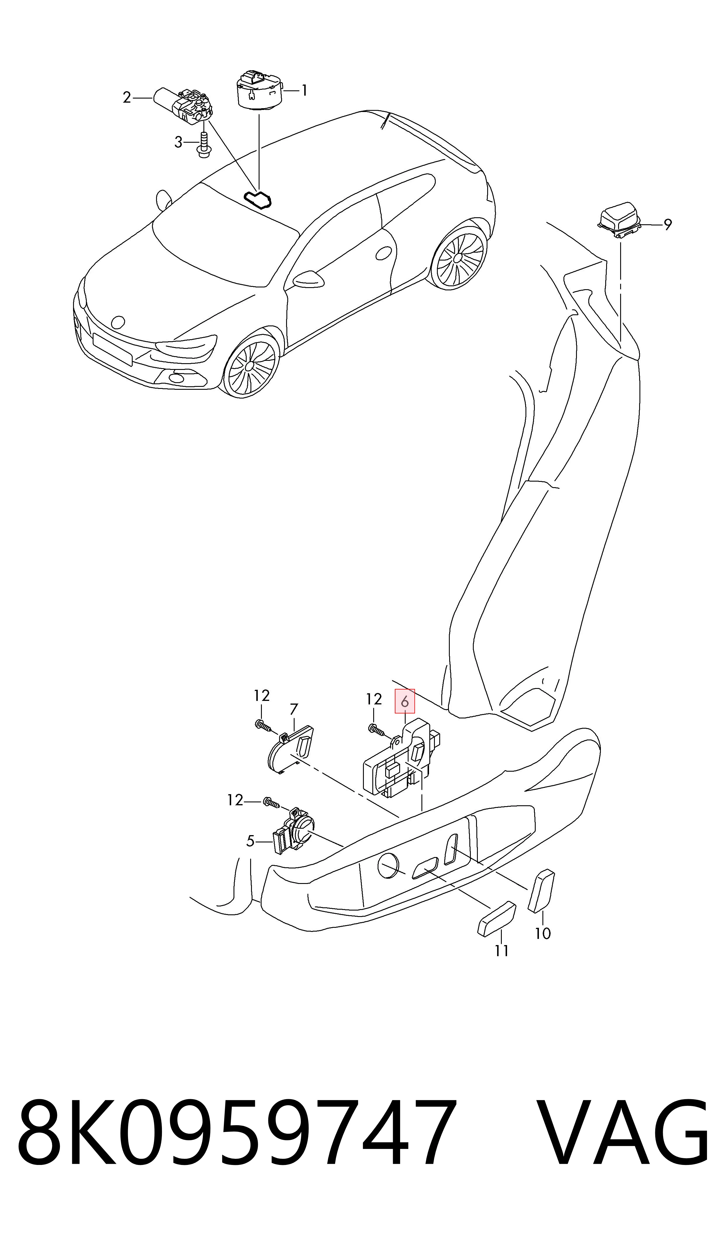 8K0959747 VAG Mechanizm przyciskowy regulacji fotela lewy