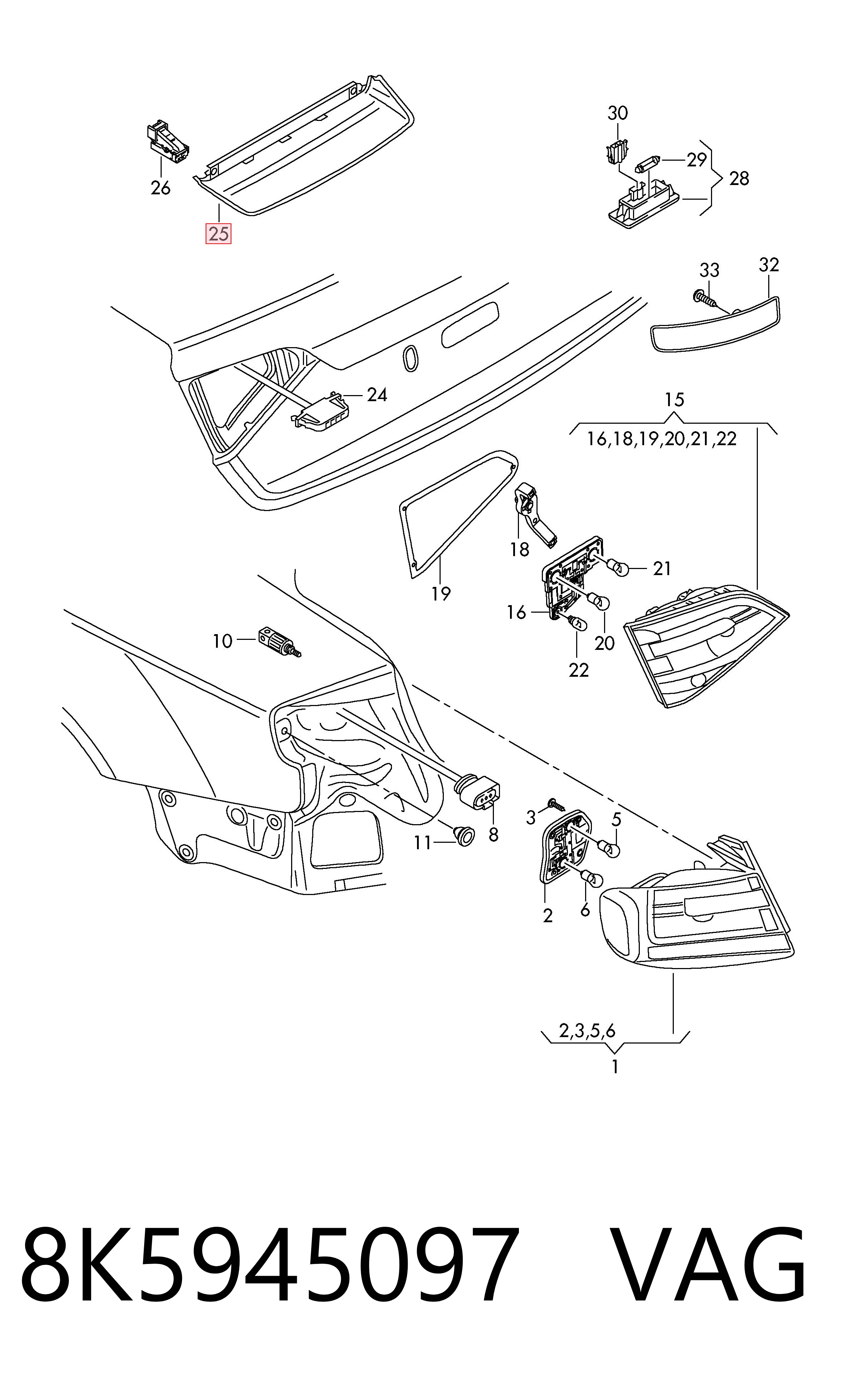 8K5945097 VAG Lampa stop tylna dodatkowa