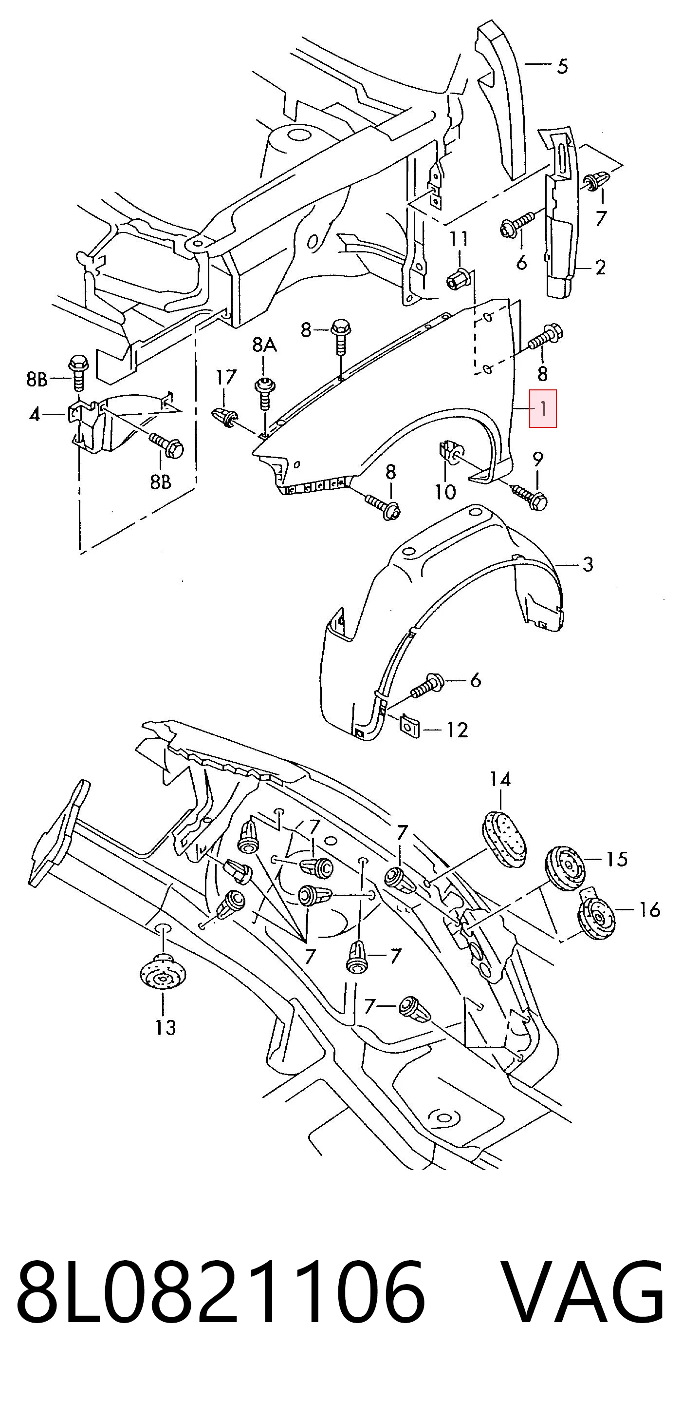 Błotnik przedni prawy Audi A3 hatchback (8L1) (1996 - 2003) cena, od 79,97 USD