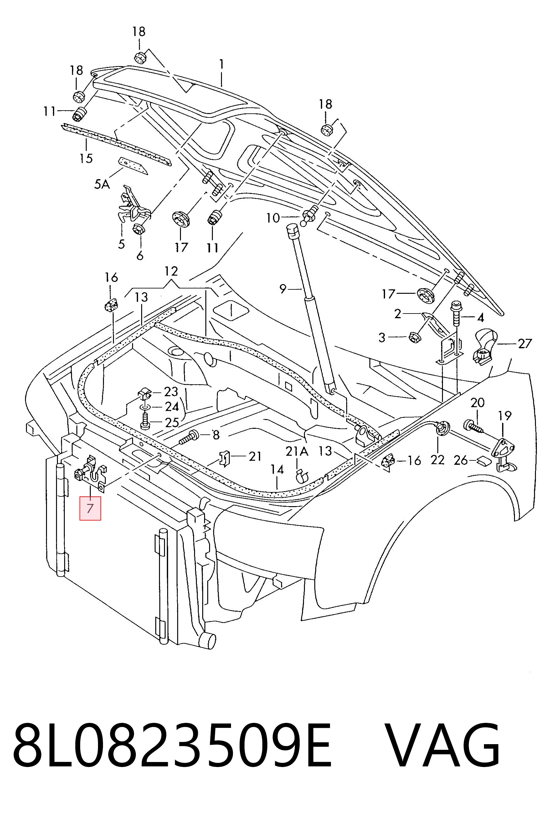Zamek maski do Audi A6 C5 4B2, 4B4