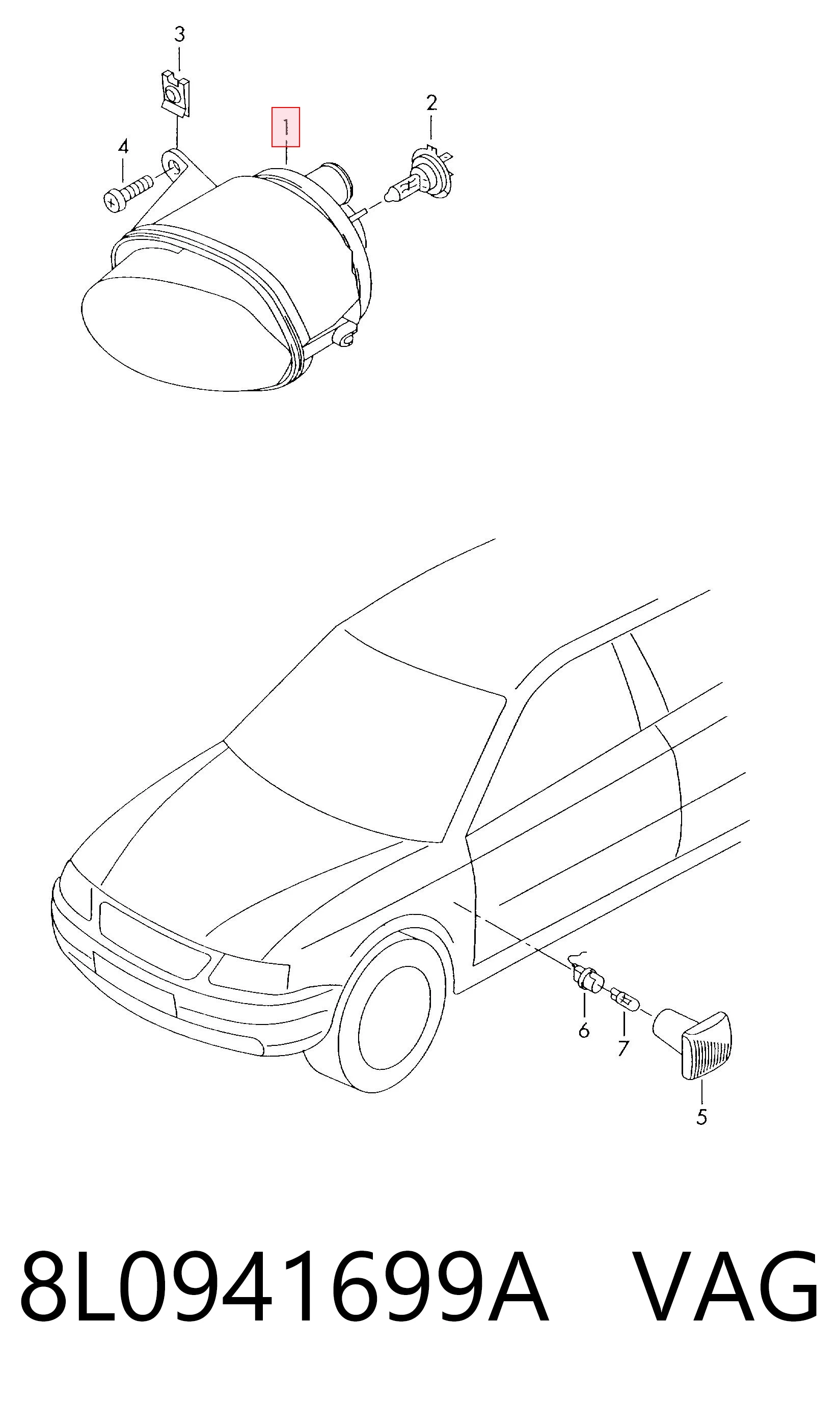Lampa przeciwmgielna lewa Audi A3 hatchback (8L1) (1996 - 2003) cena, od 56,45 USD