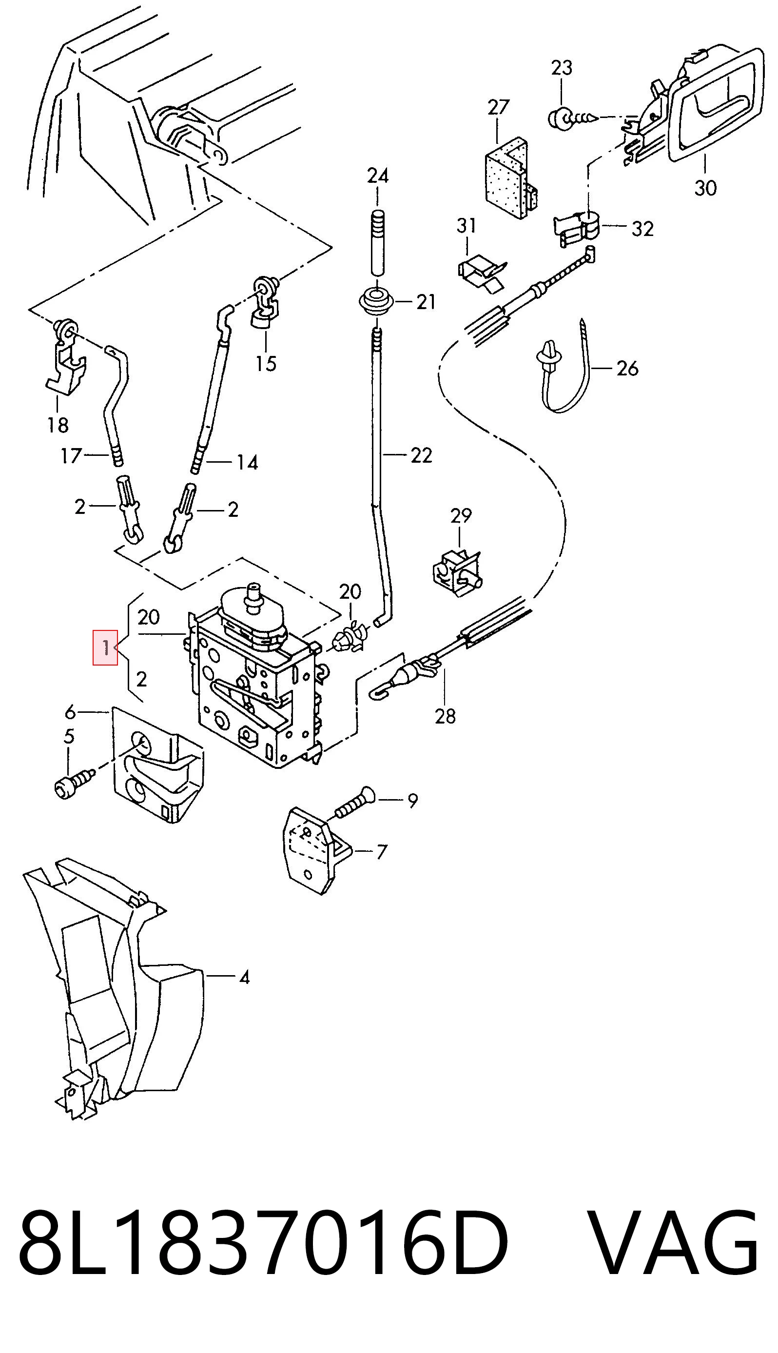 Zamek drzwi przednich prawych Audi A3 hatchback (8L1) (1996 - 2003) cena, od 68,57 USD