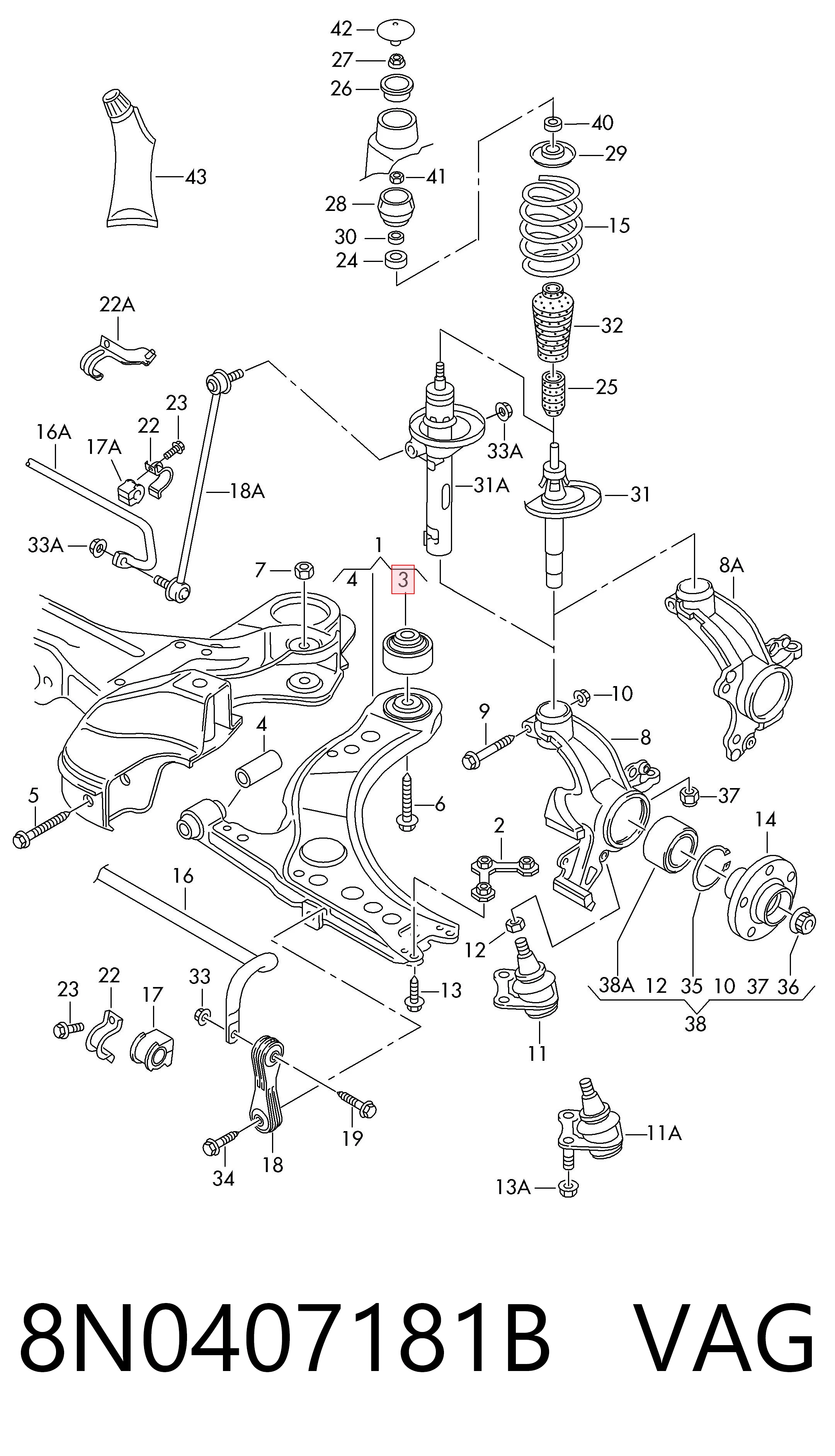 8N0407181B VAG Silentblock przedniego wahacza dolnego