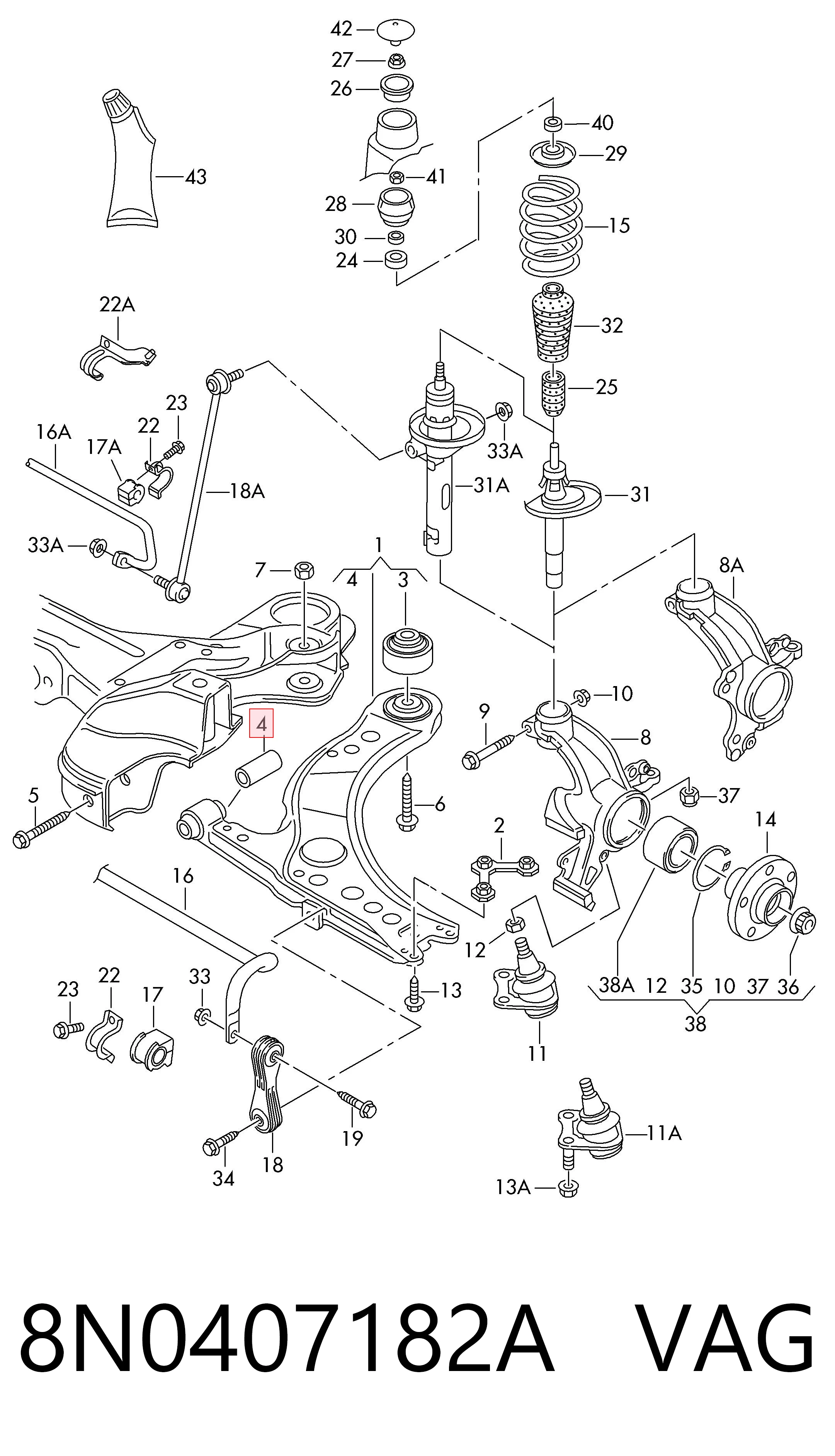 8N0407182A VAG Silentblock przedniego wahacza dolnego