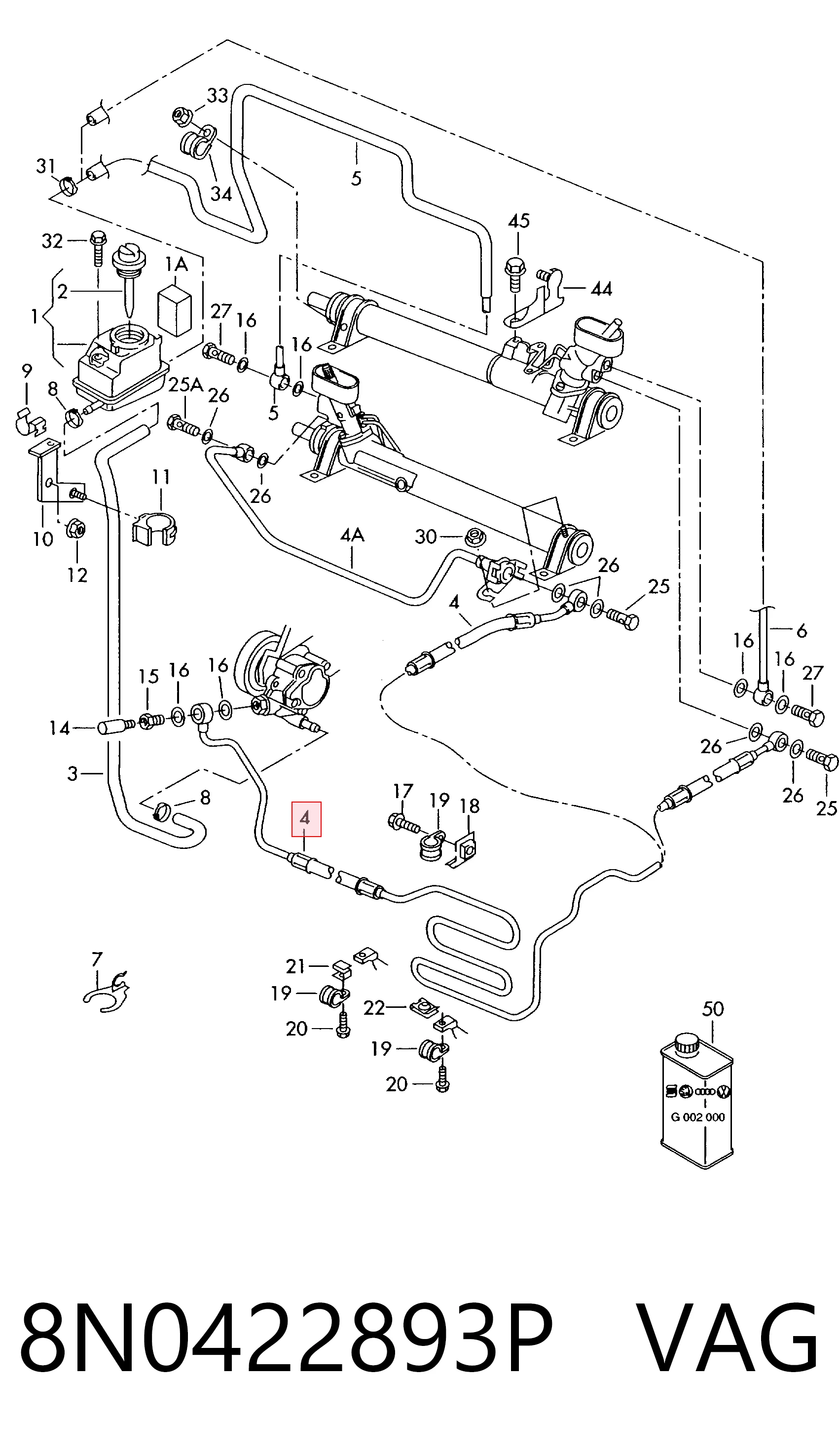 Przewód hydraulicznego układu wspomagania wysokiego ciśnienia, od pompy do maglownicy (mechanizmu) do Audi TT 8N3