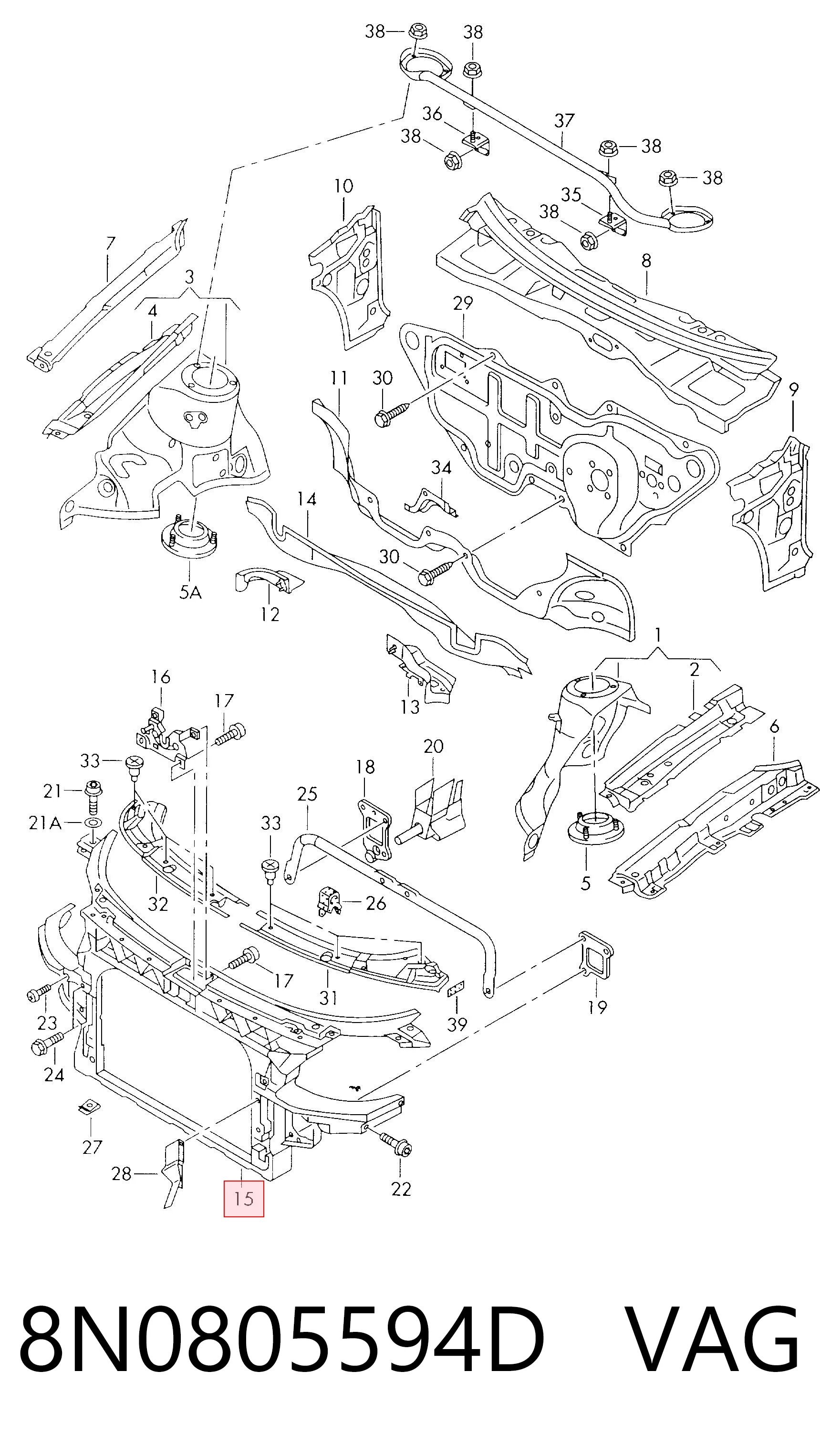 Osłona chłodnicy kompletna (panel mocowania reflektorów) do Audi TT  8N3