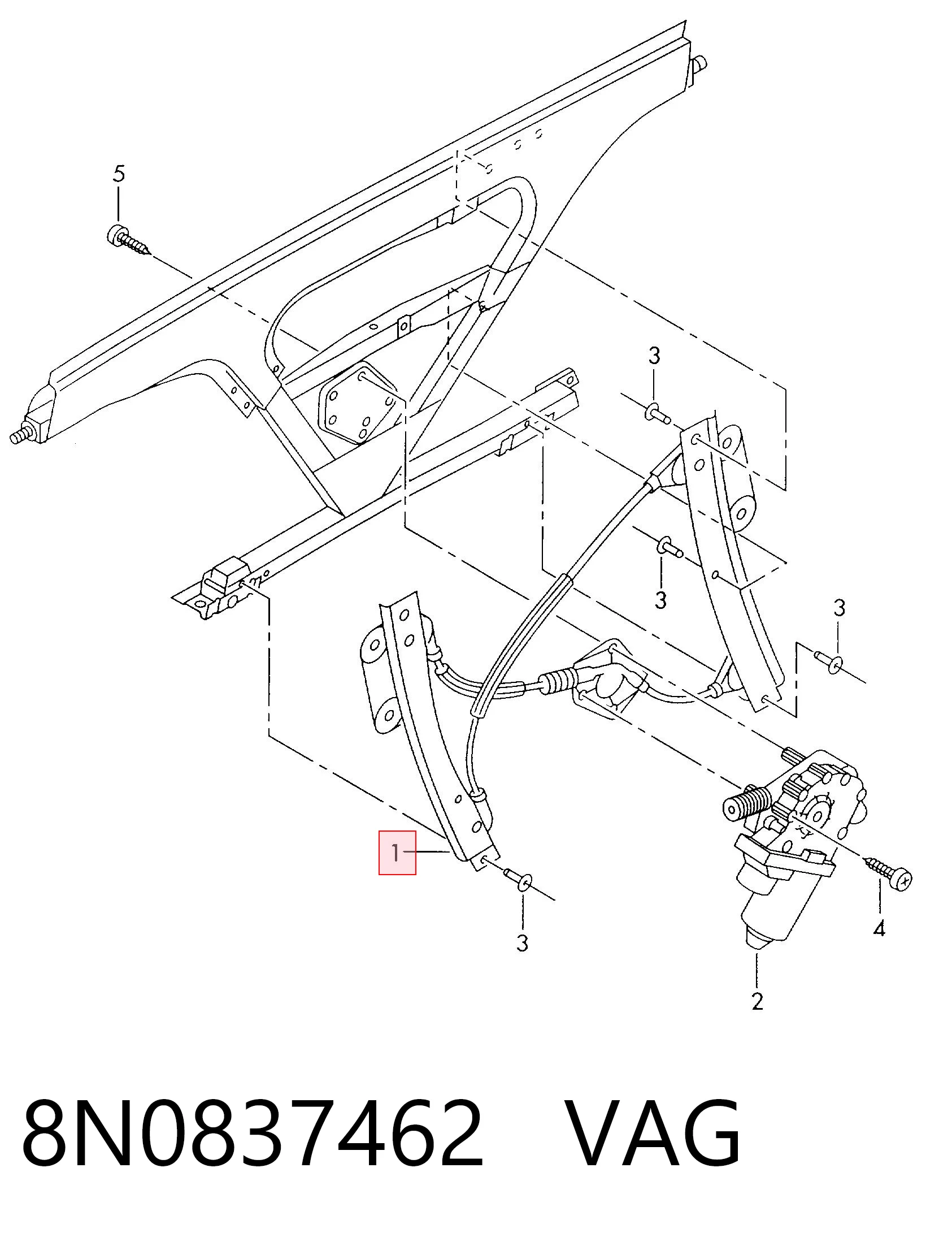 Do koszyka Mechanizm podnoszenia szyby drzwi przednich prawych Audi TT  8N3