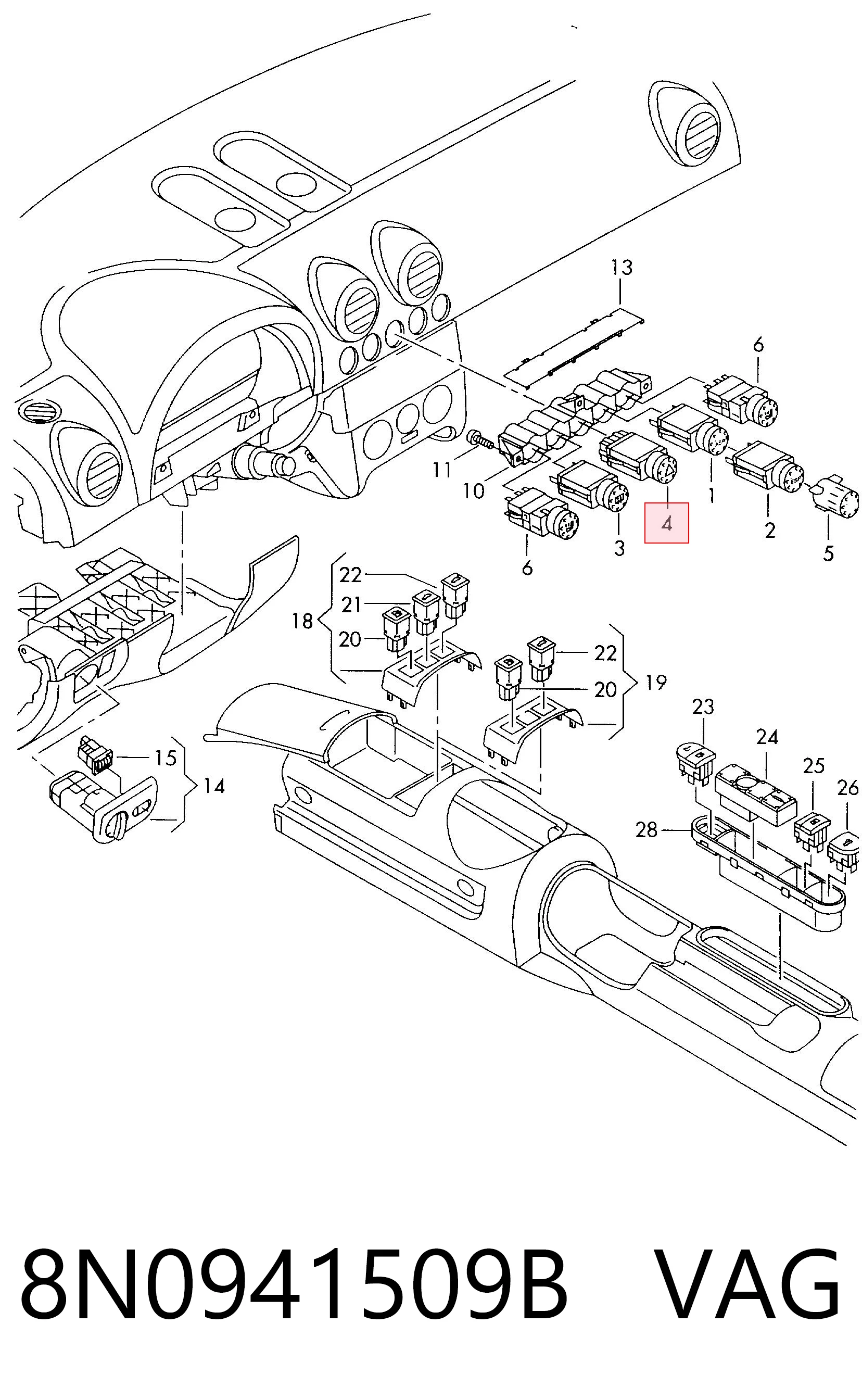 Przycisk włączania światła awaryjnego do Audi TT  8N3
