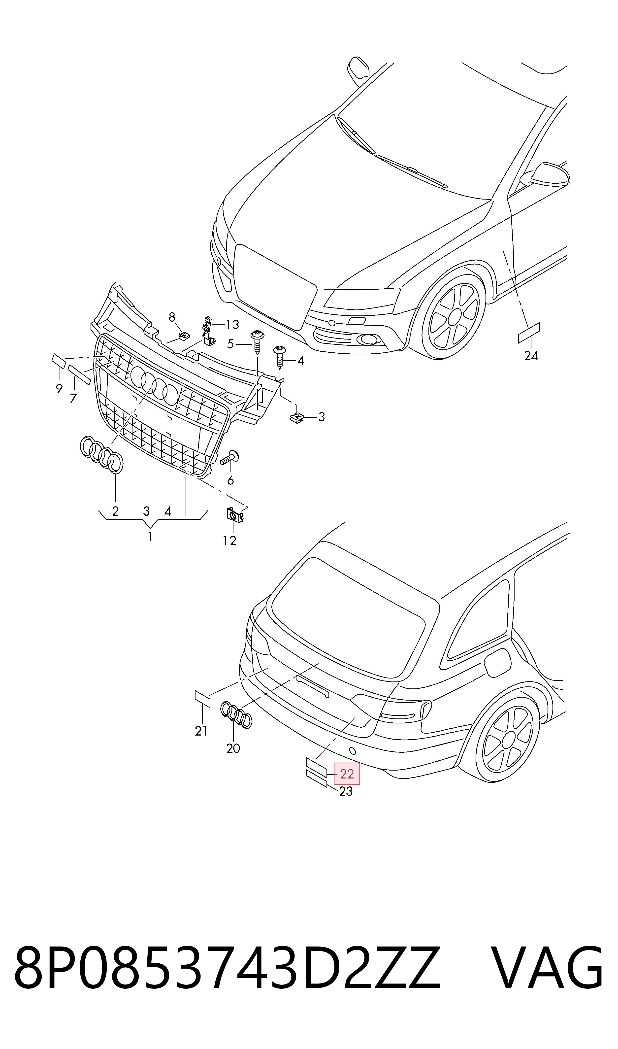 Do koszyka Emblemat na klapę bagaznika (znaczek firmowy) Audi TT  8N3