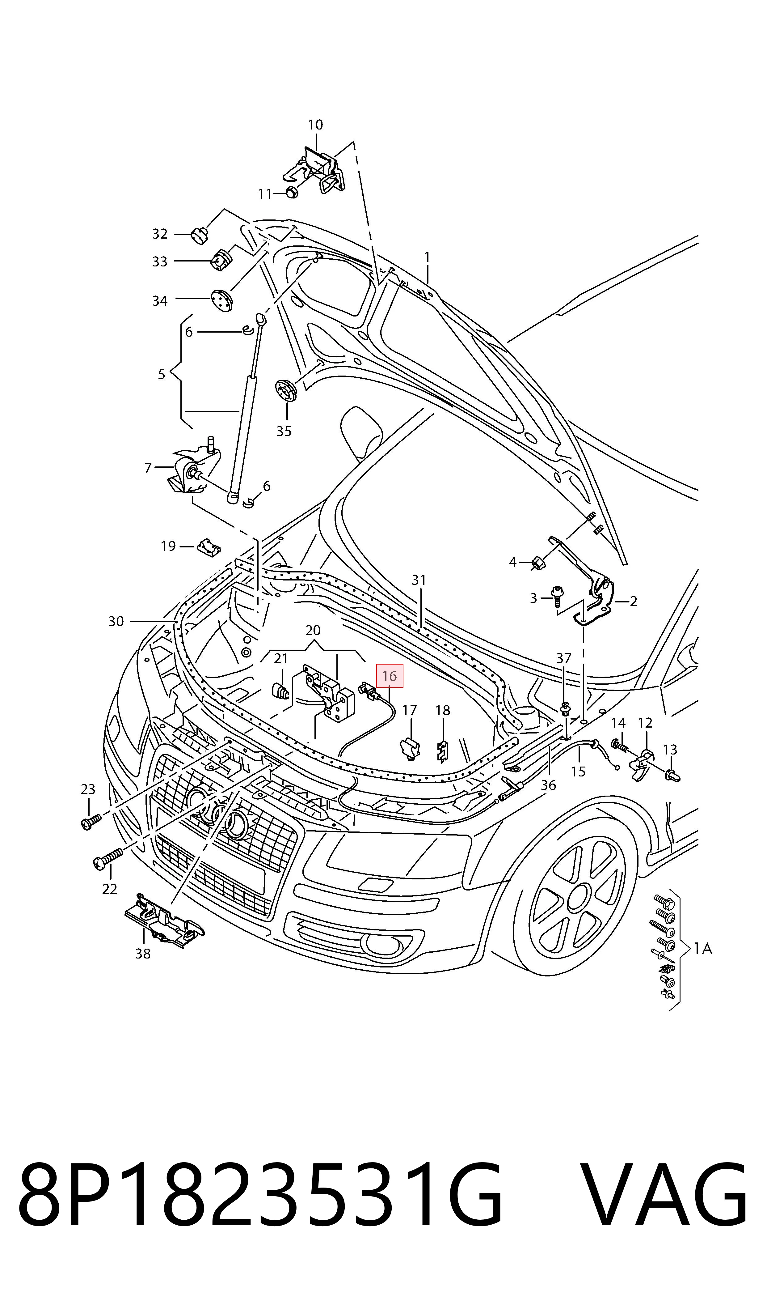 Linka otwierania maski do Audi A3 8PA