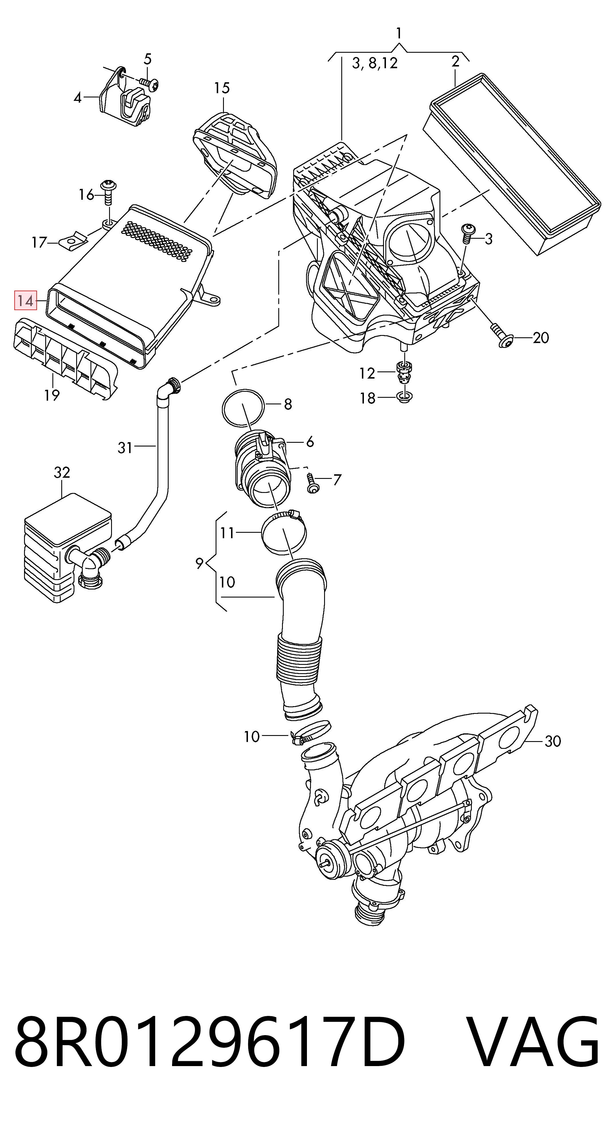 Do koszyka Wlot powietrza do filtra powietrza Audi Q5  8RB