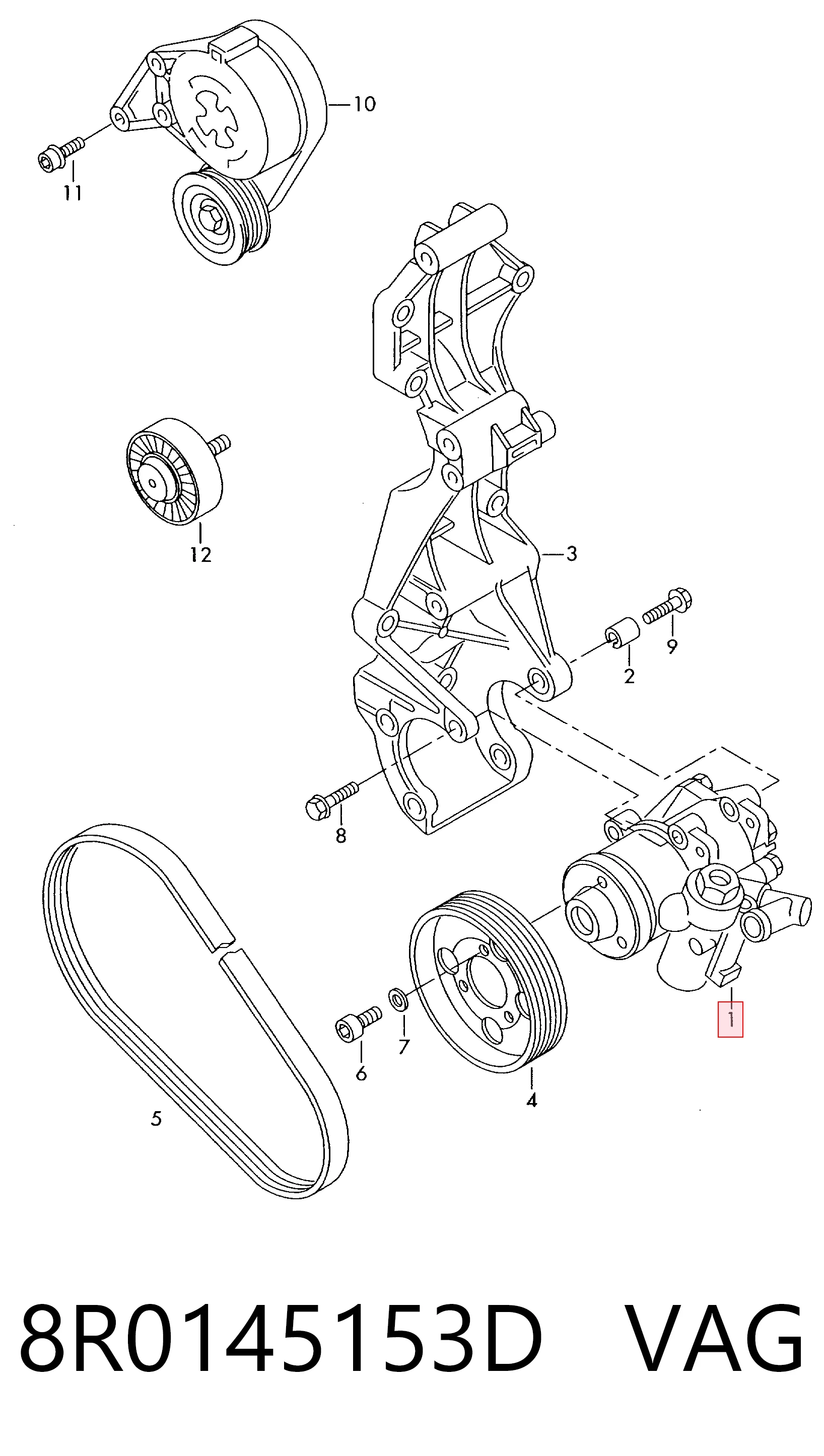 Pompa wspomagania hydraulicznego kierownicy VAG 8R0145153D