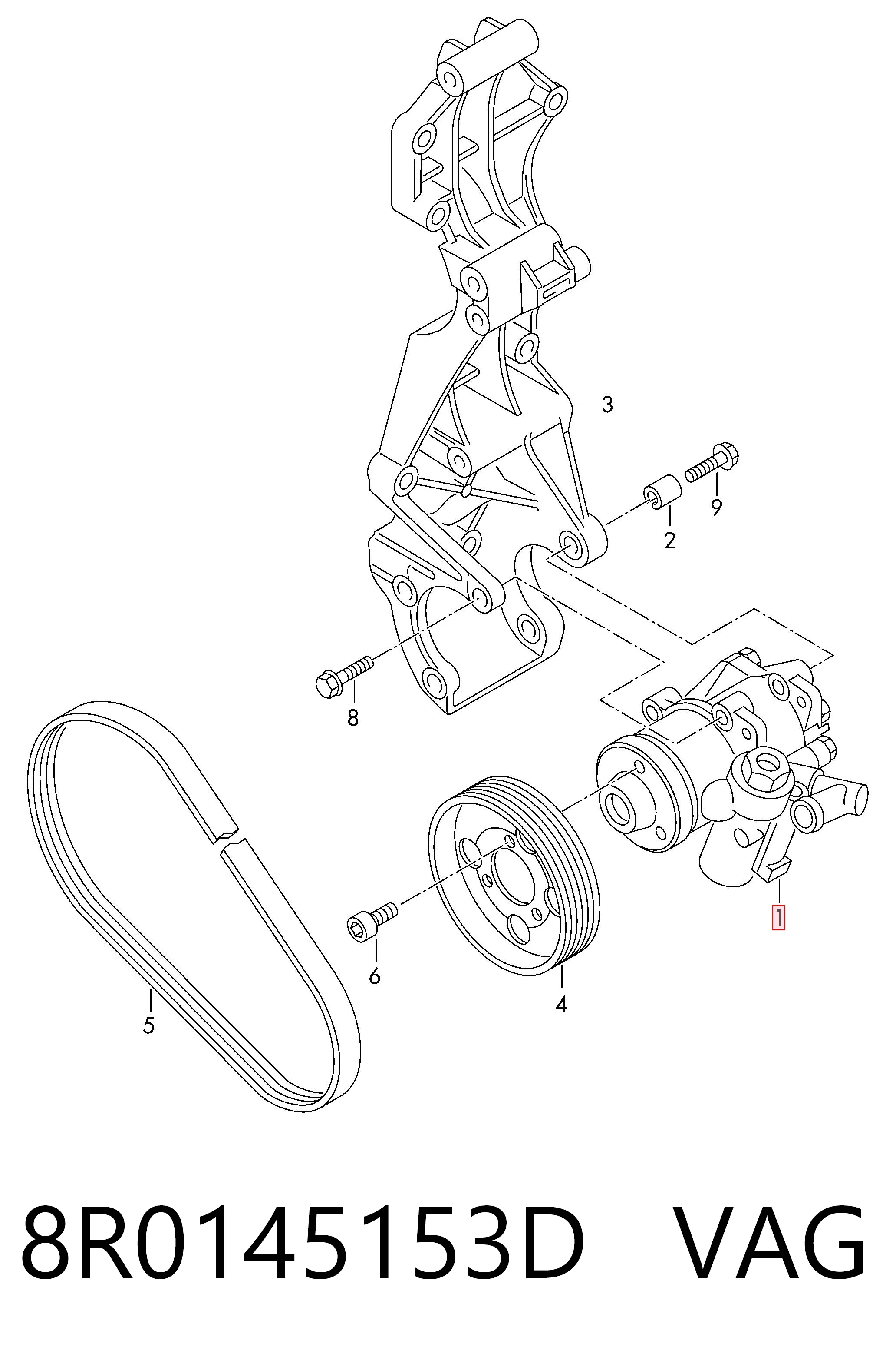 Pompa wspomagania hydraulicznego kierownicy 8R0145153D VAG