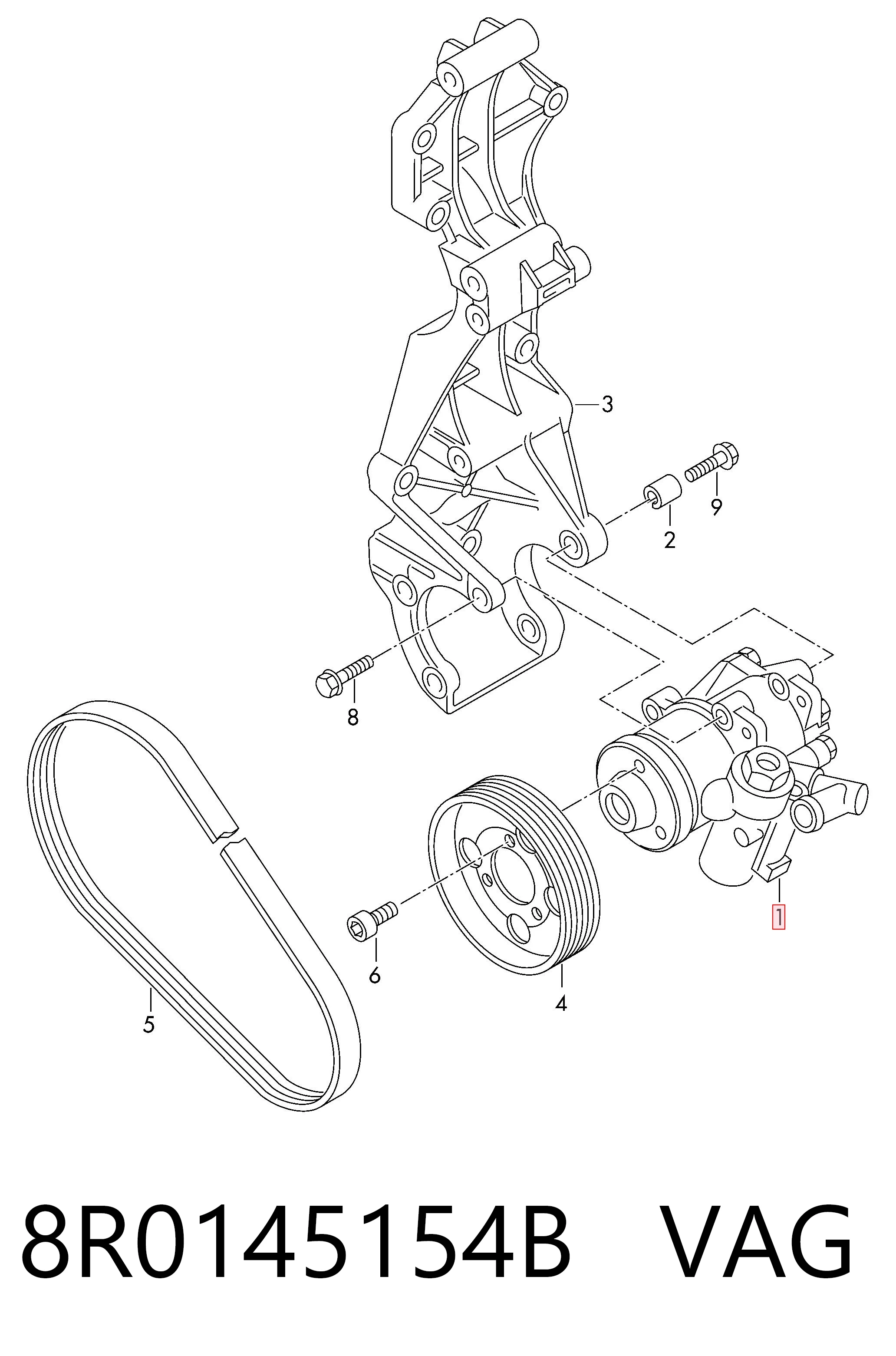 Do koszyka 8R0145154B VAG Pompa wspomagania hydraulicznego kierownicy