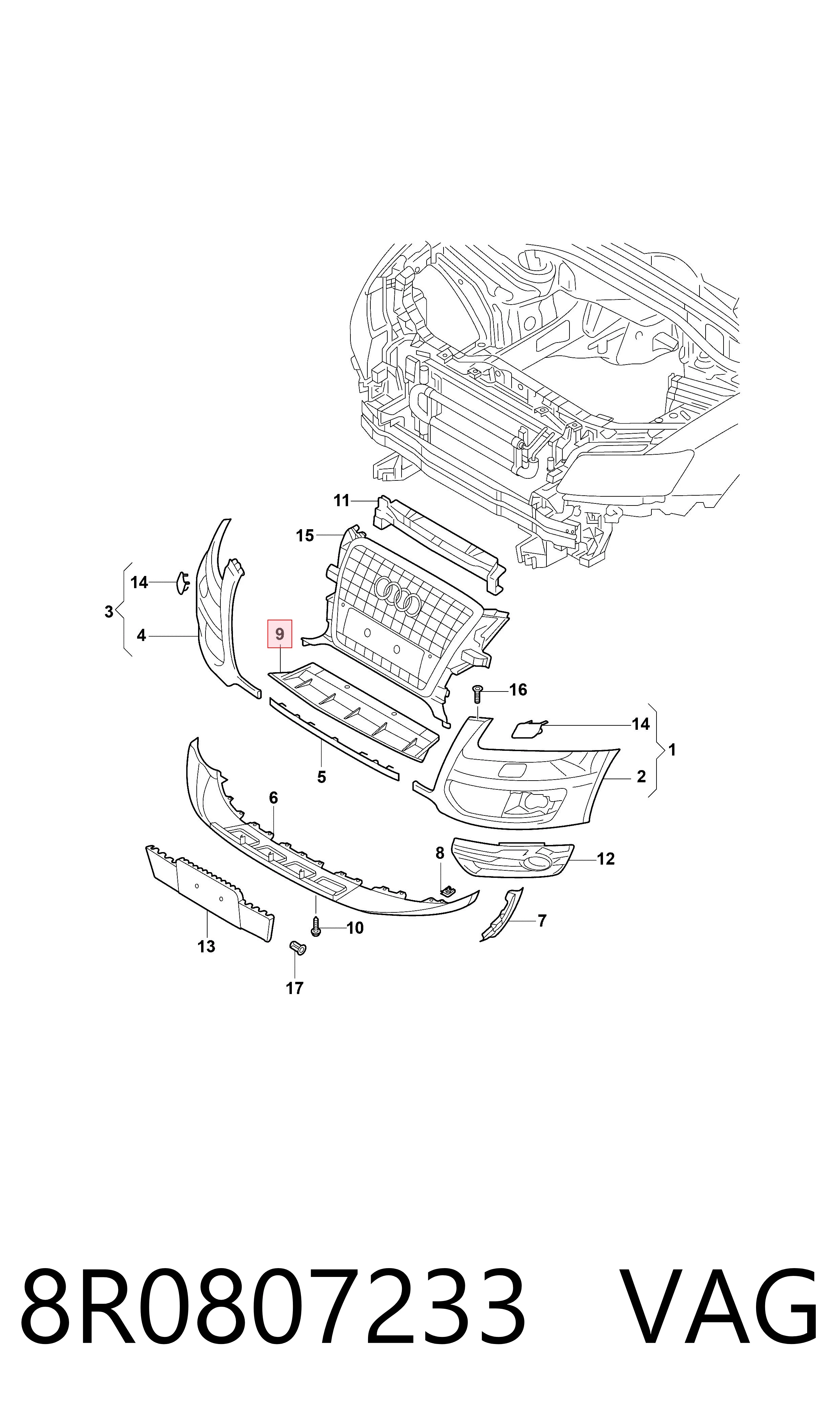 Deflektor zderzaka przedniego VAG 8R0807233 cena, od 36,65 USD