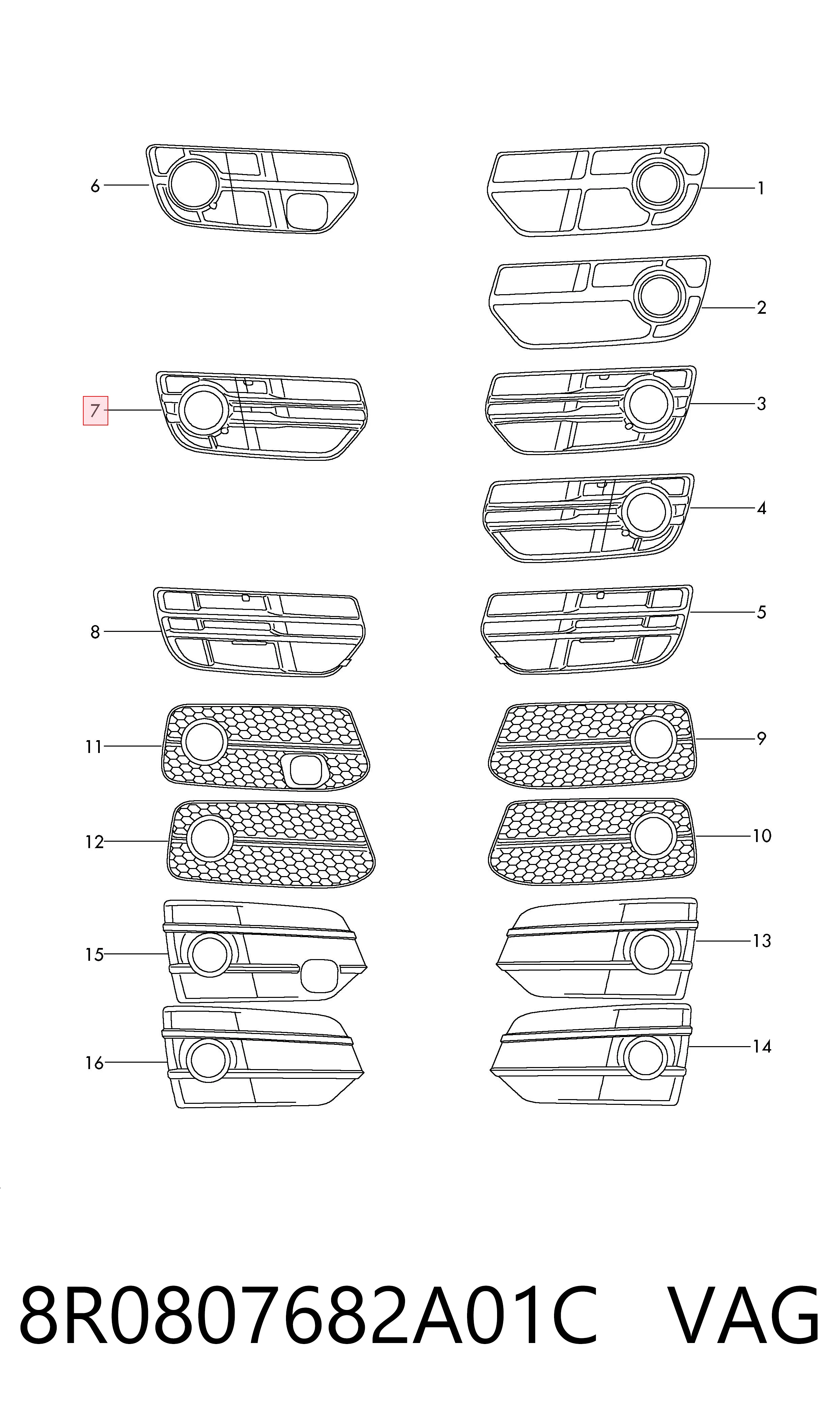 8R0807682A01C VAG Zaślepka (kratka) lamp przeciwmgielnych zderzaka przedniego prawa