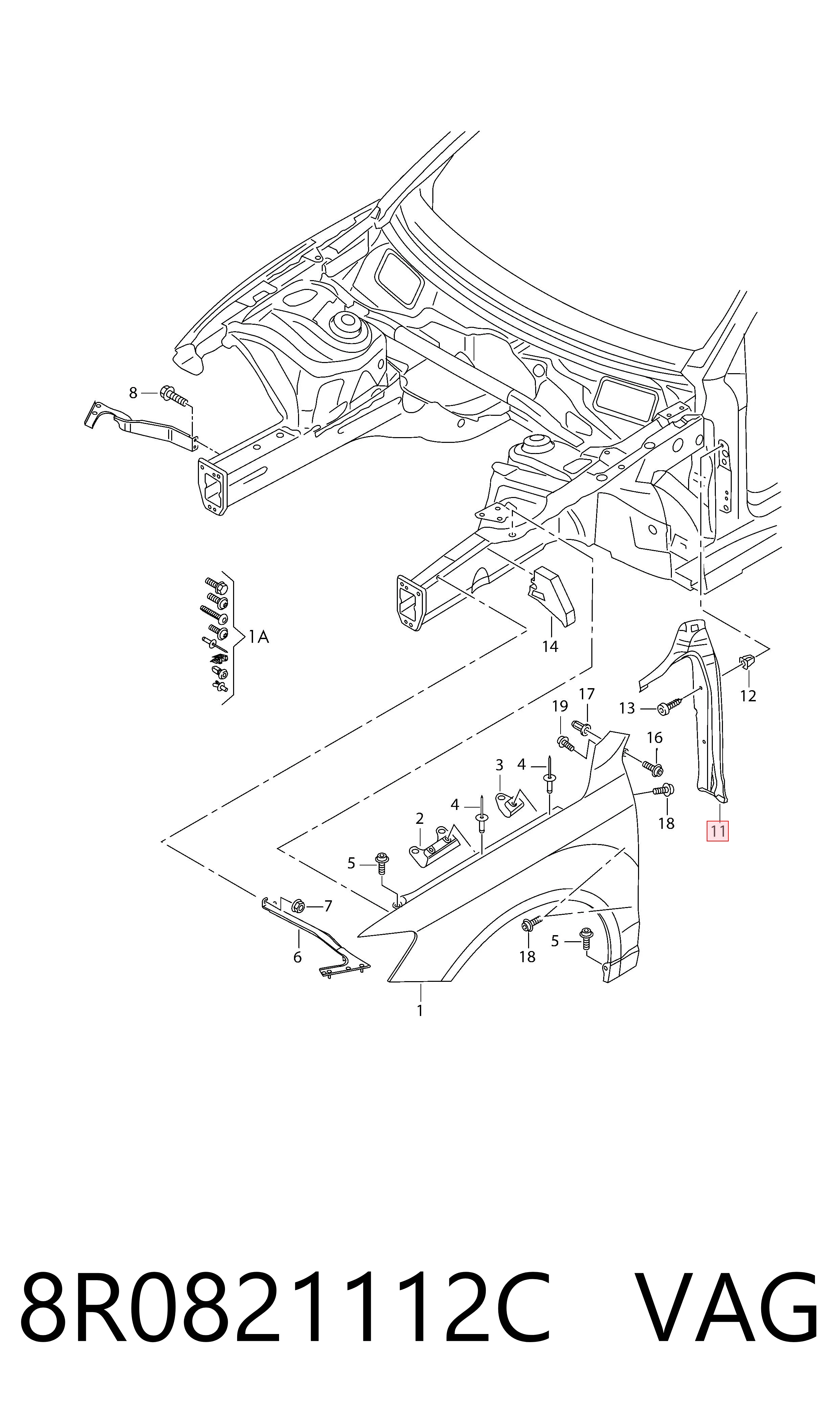 Uszczelniacz błotnika 8R0821112C VAG