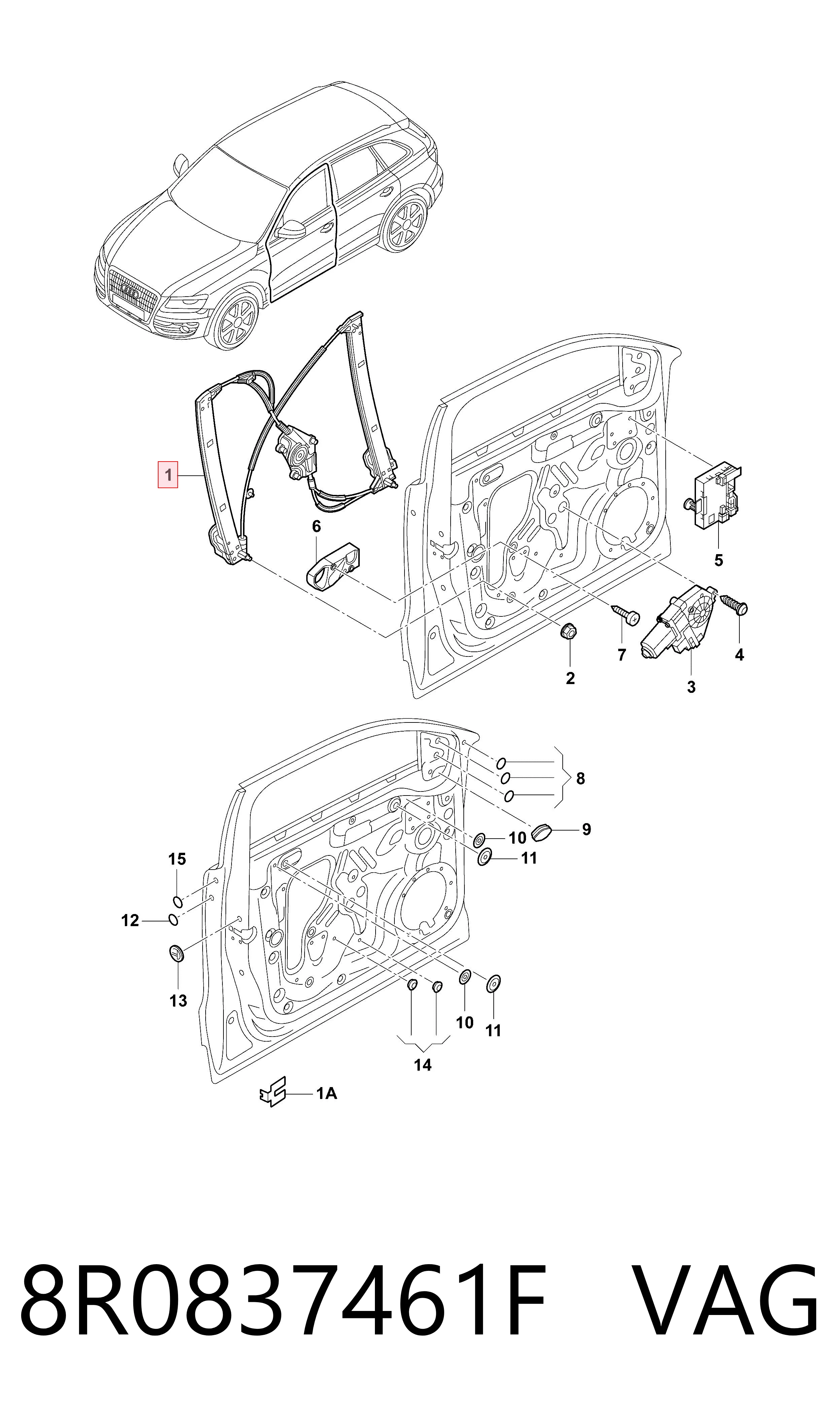  Mechanizm podnoszenia szyby drzwi przednich lewych Audi Q5 