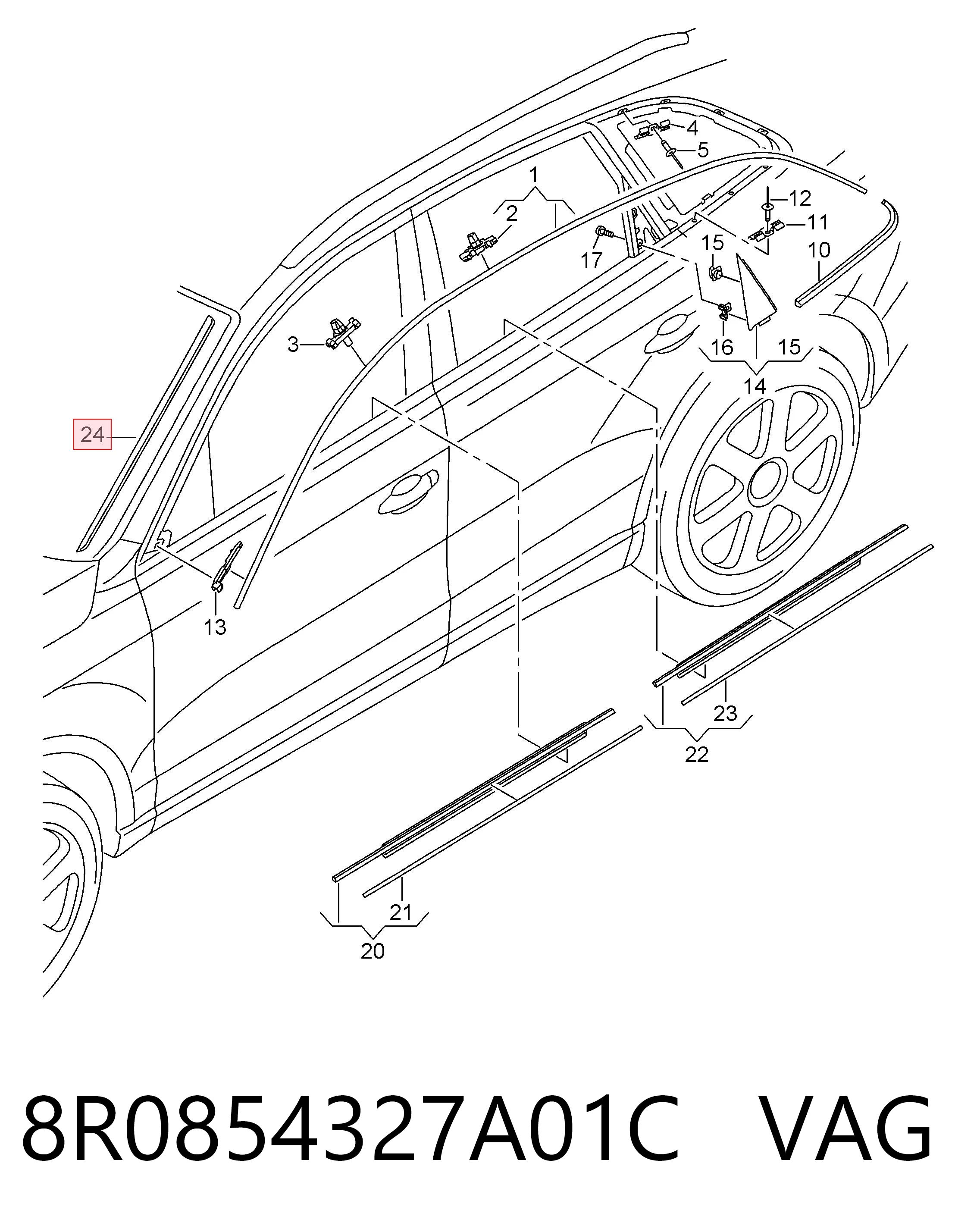 8R0854327A01C VAG Listwa ochronna szyby przedniej lewa