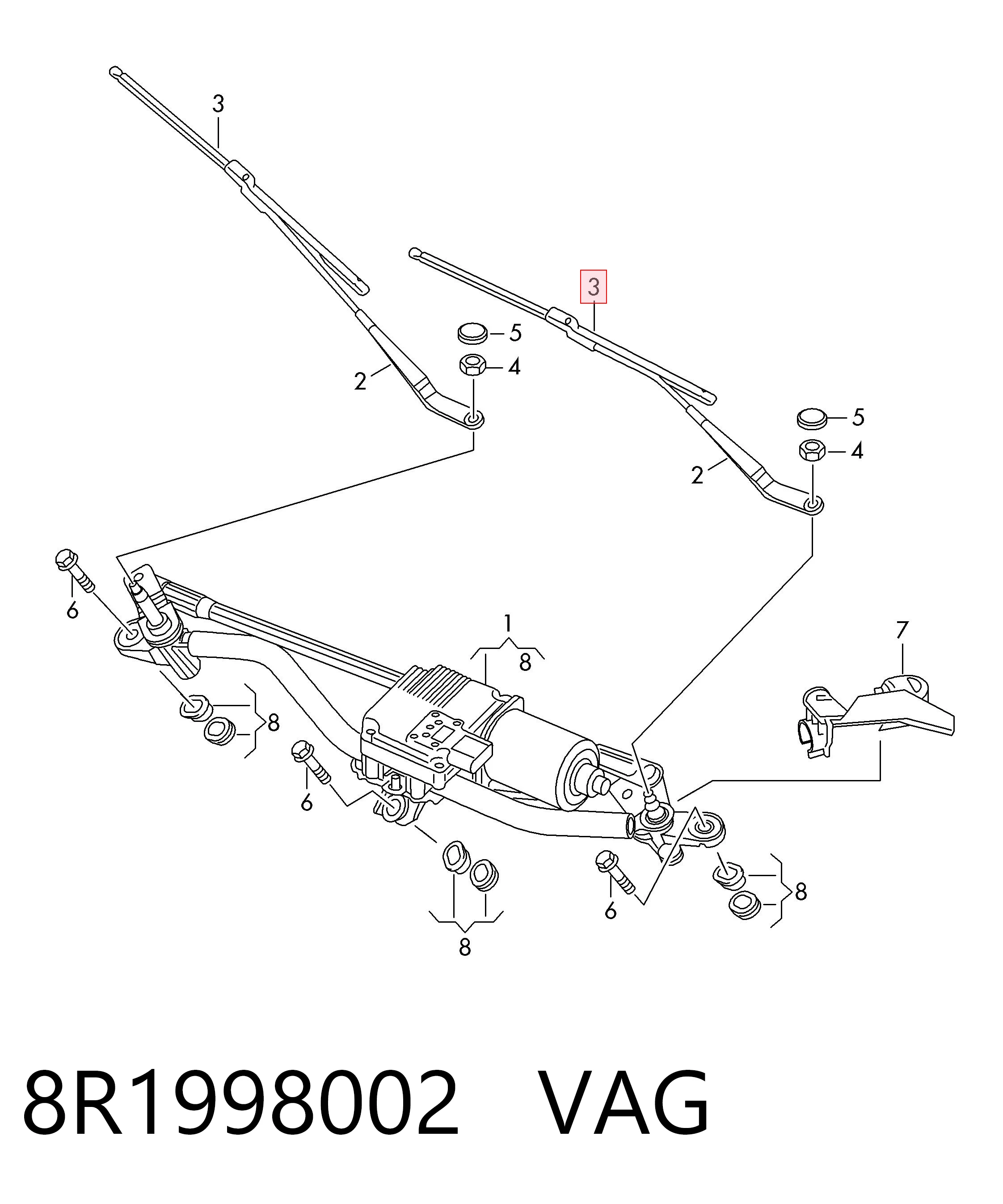 Pióro wycieraczki szyby przedniej, zestaw (2 szt.) VAG 8R1998002 cena, od 78,69 USD