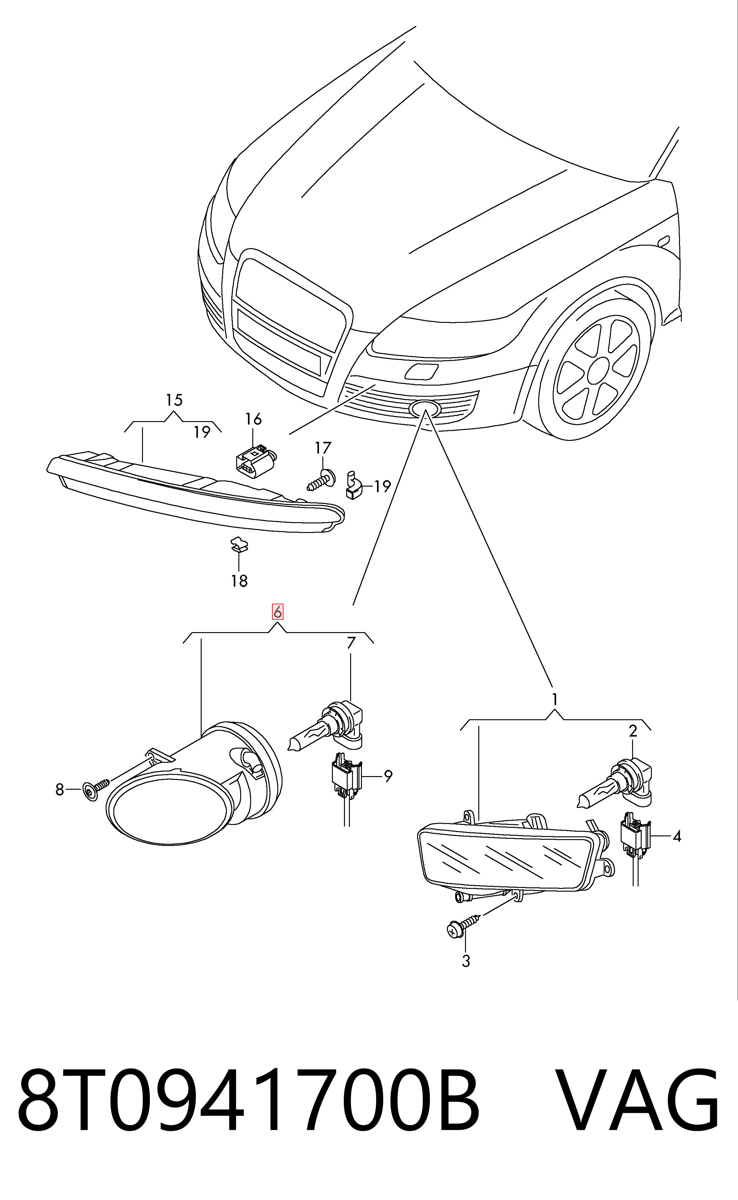 8T0941700B VAG Lampa przeciwmgielna prawa