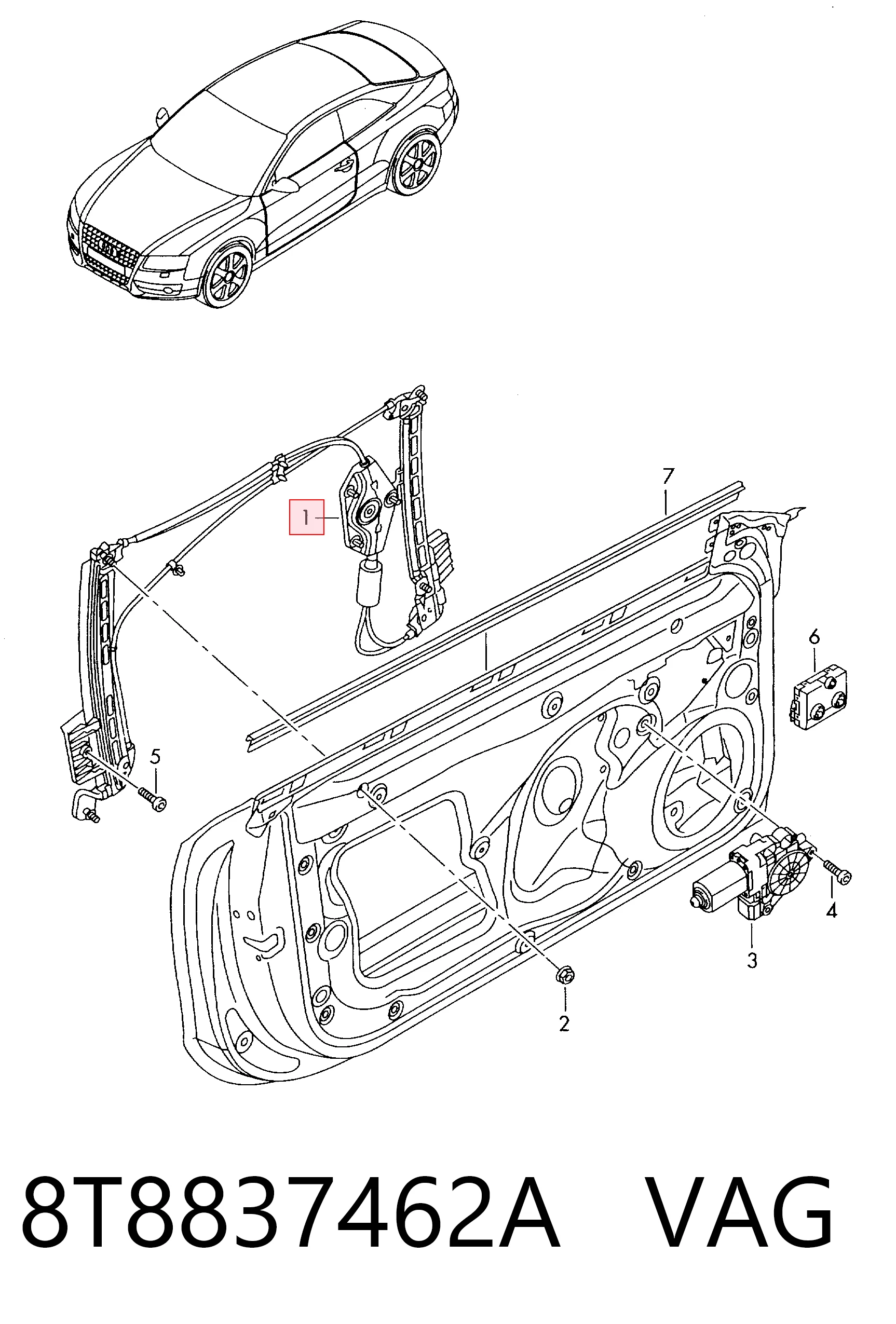  Mechanizm podnoszenia szyby drzwi przednich prawych Audi A5 