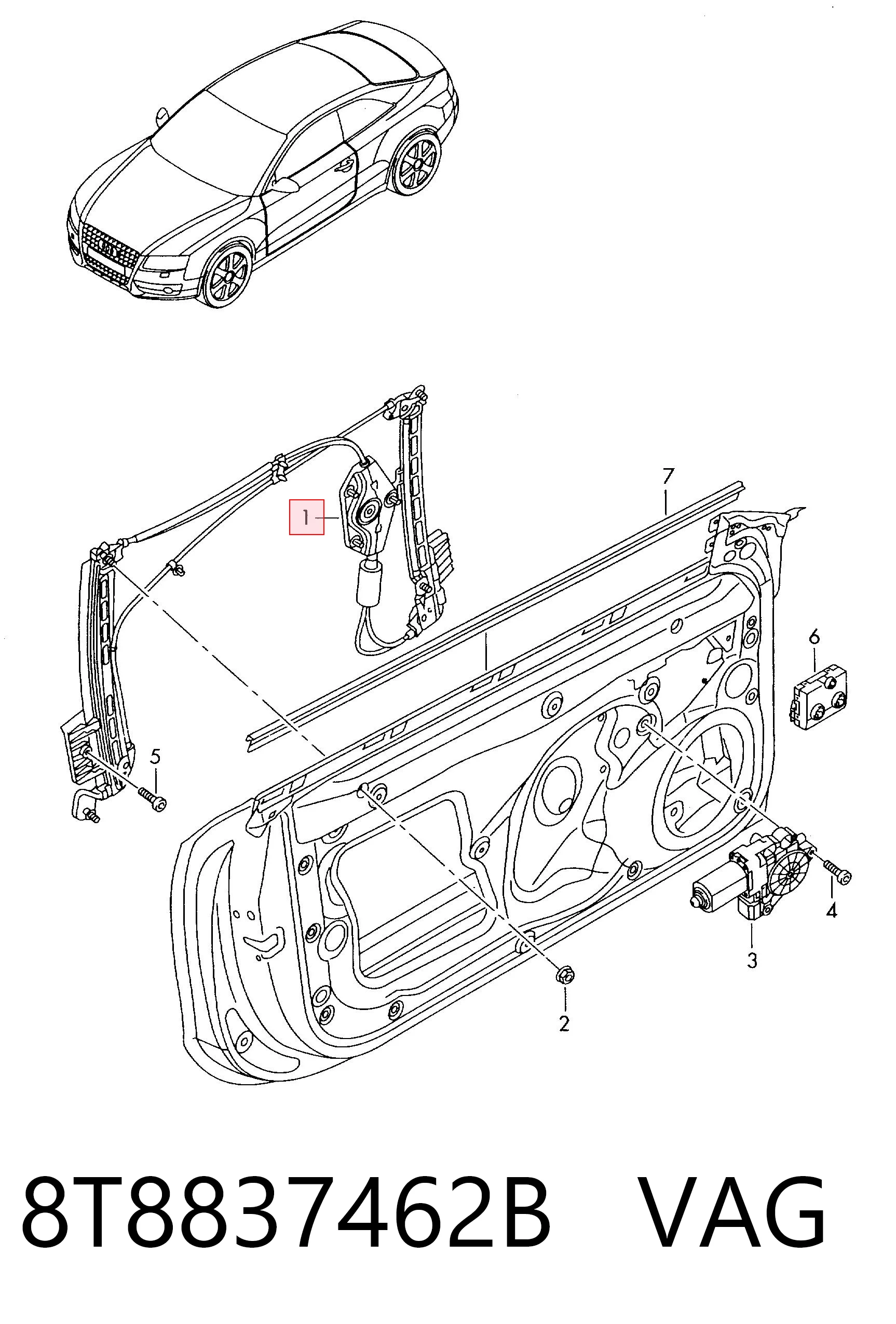Mechanizm podnoszenia szyby drzwi przednich prawych Audi A5 Sportback hatchback (8TA) (2009 - 2017) cena, od 64,67 USD