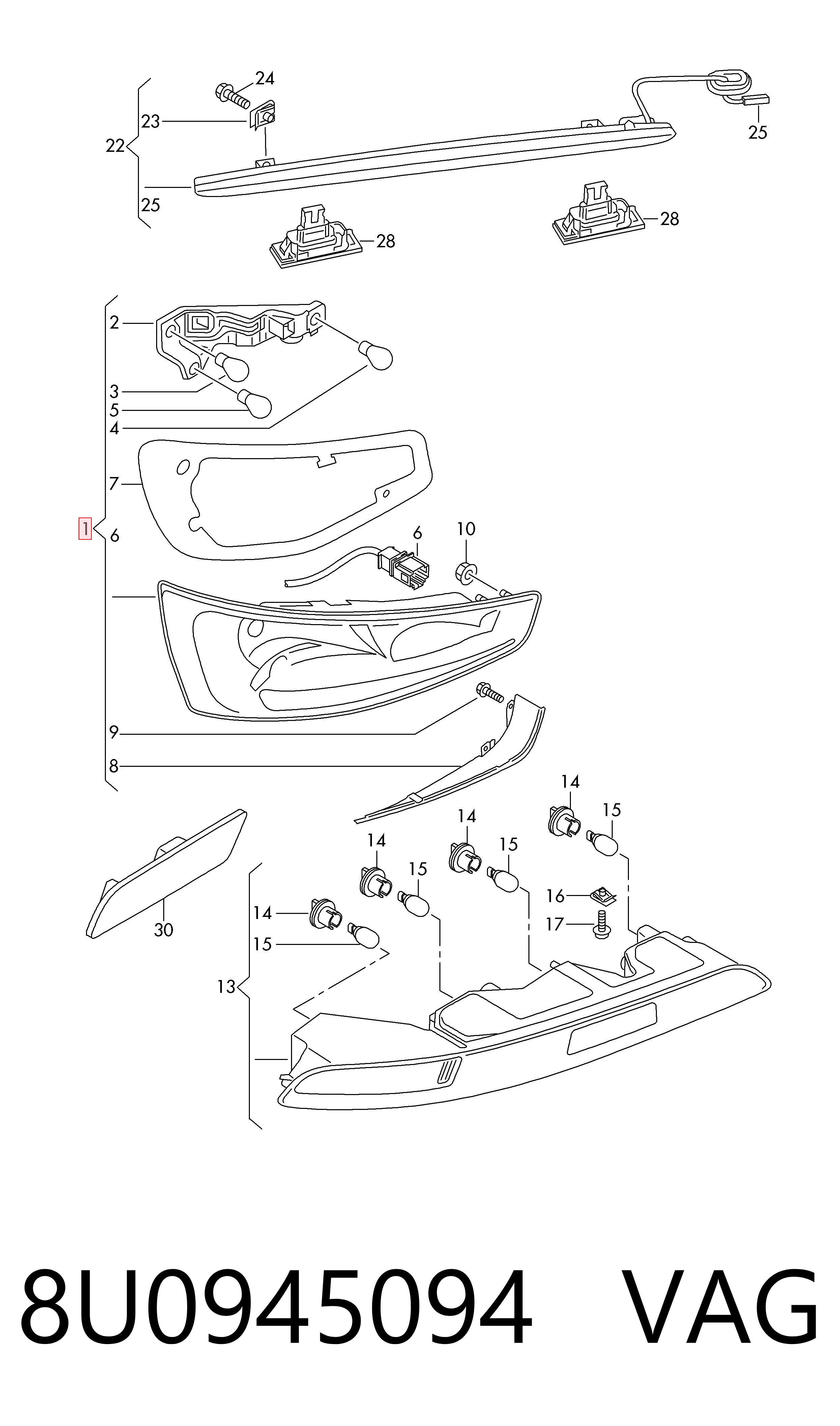 8U0945094 VAG Lampa zespolona tylna prawa