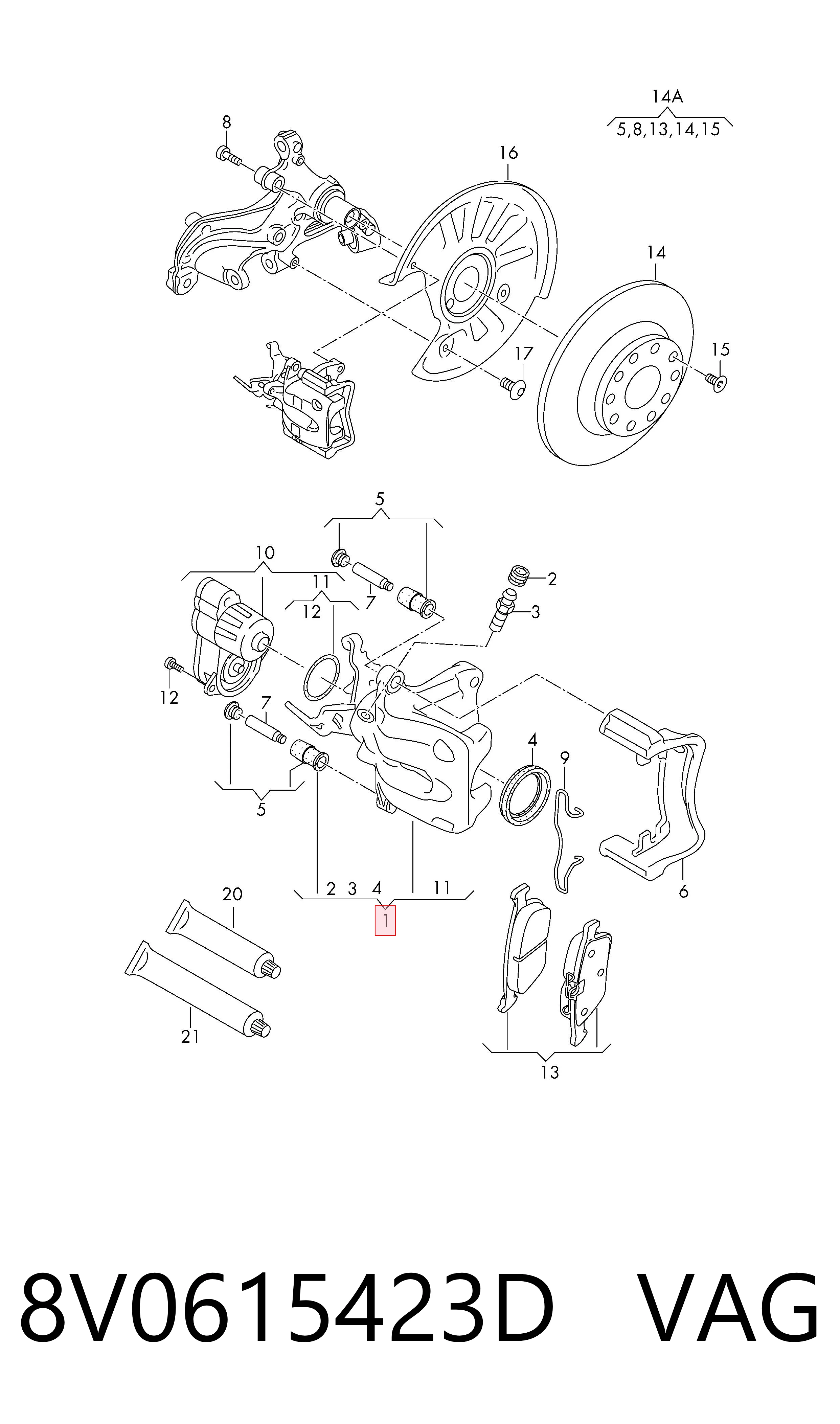 Zacisk hamulcowy tylny lewy VAG 8V0615423D cena, od 95,34 USD