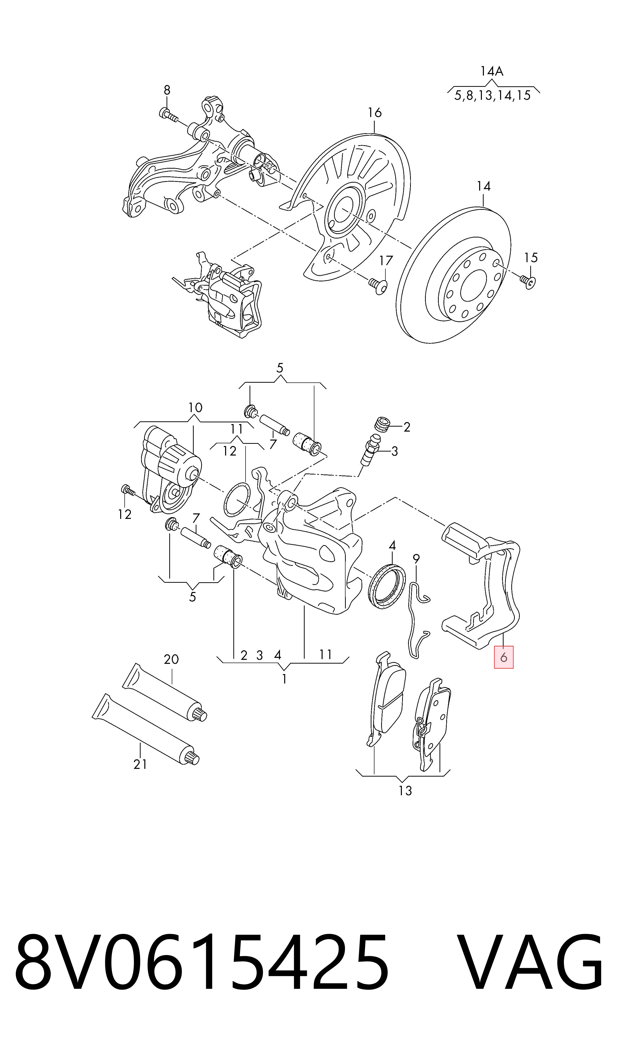 8V0615425 VAG Jarzmo zacisku hamulcowego tylnego