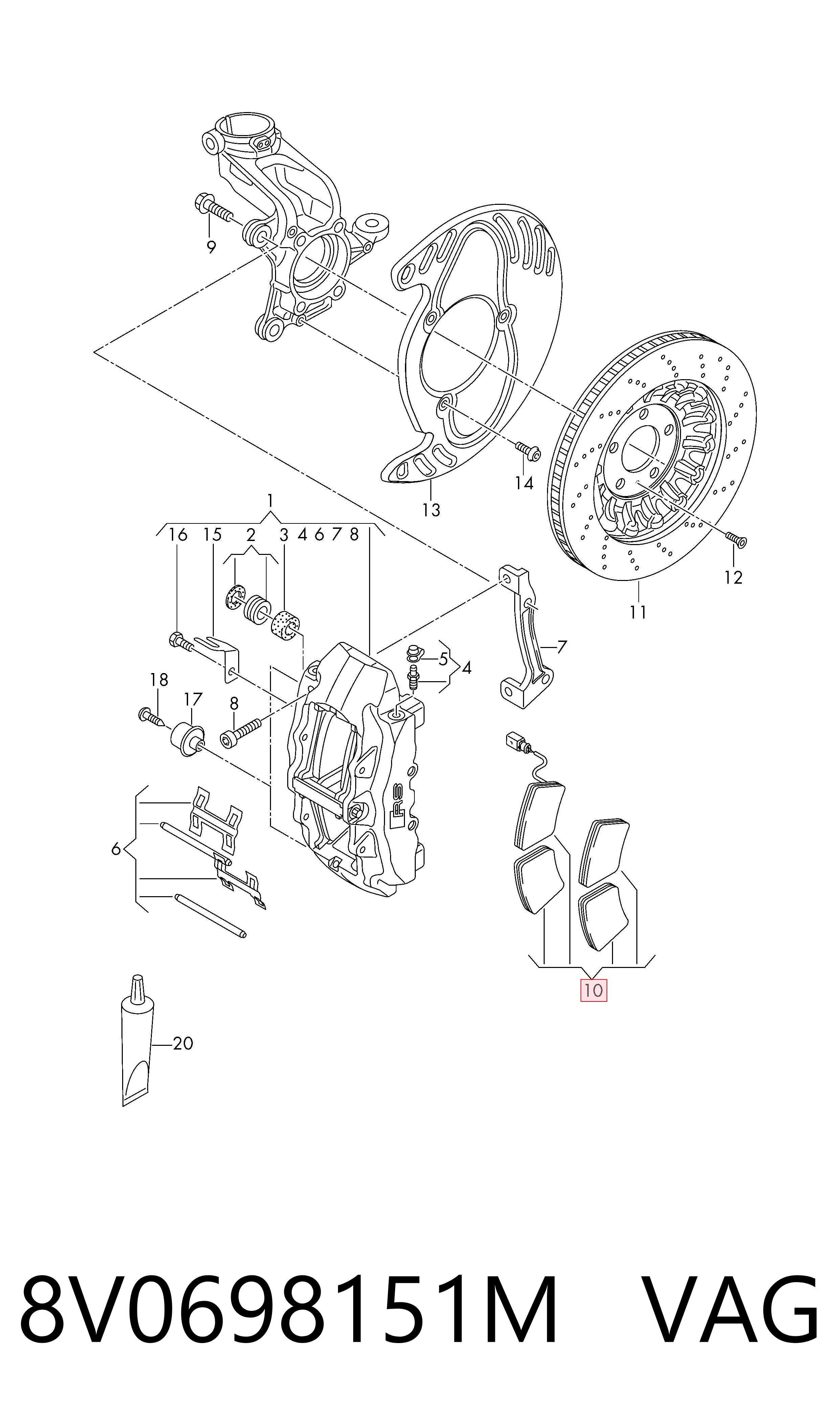 8V0698151M VAG Klocki hamulcowe przednie tarczowe