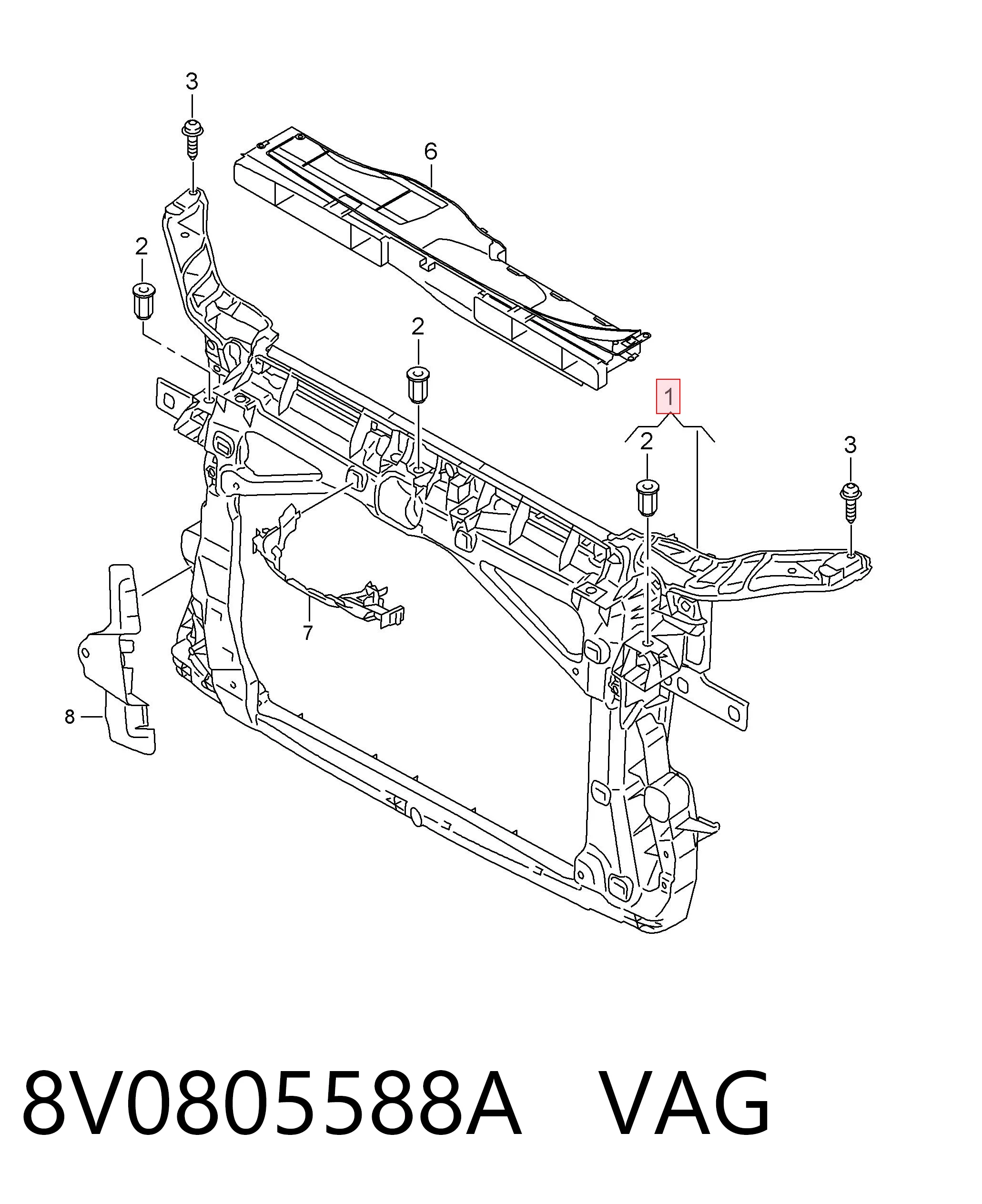 8V0805588A VAG Osłona chłodnicy kompletna (panel mocowania reflektorów)