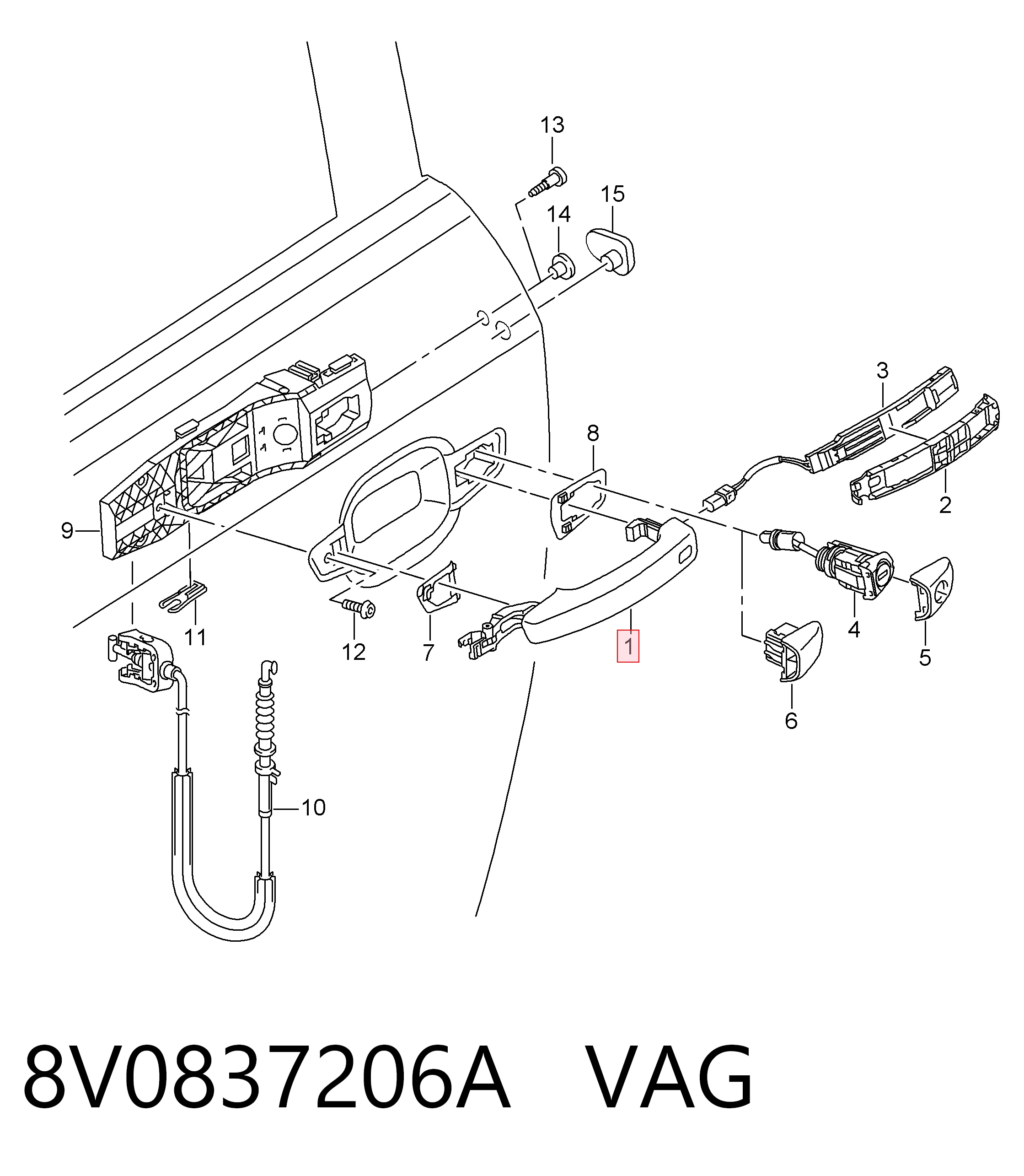 8V0837206A VAG Klamka drzwi prawych przednia/tylna zewnętrzna