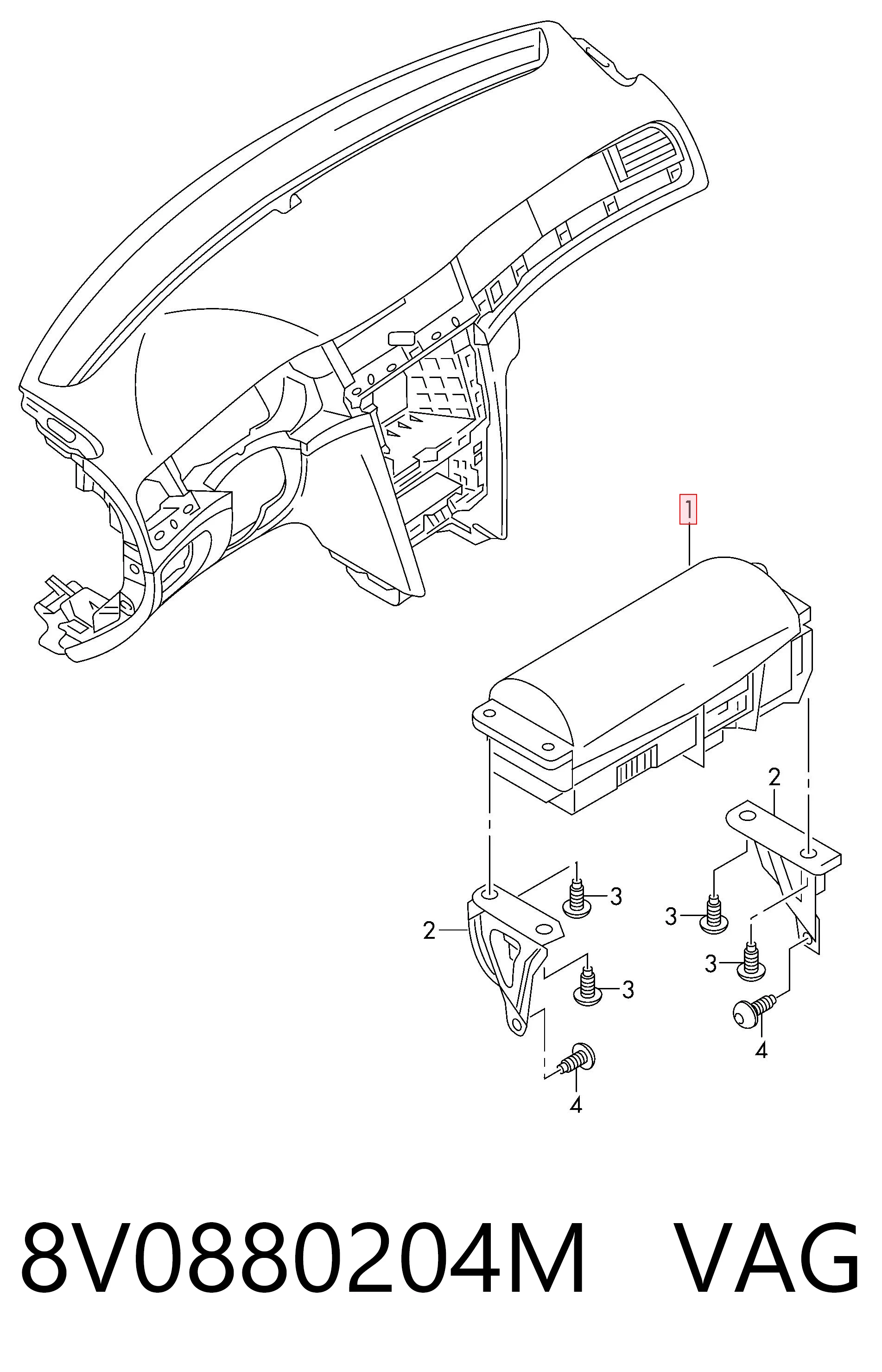 Poduszka powietrzna (Airbag) pasażera VAG 8V0880204M cena, od 267,30 USD